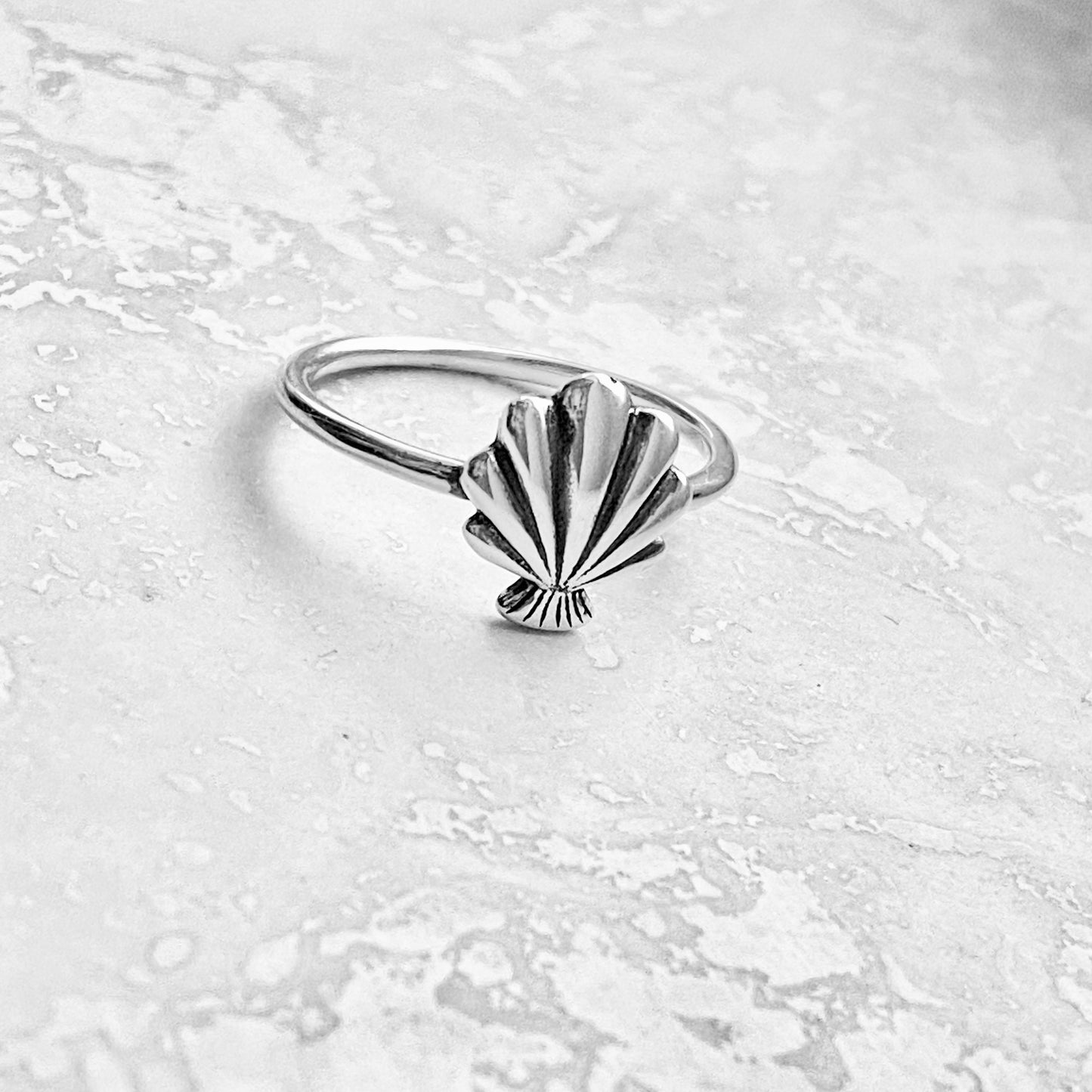 Sterling Silver Dainty Seashell Ring, Ocean Jewelry, Beach Shells