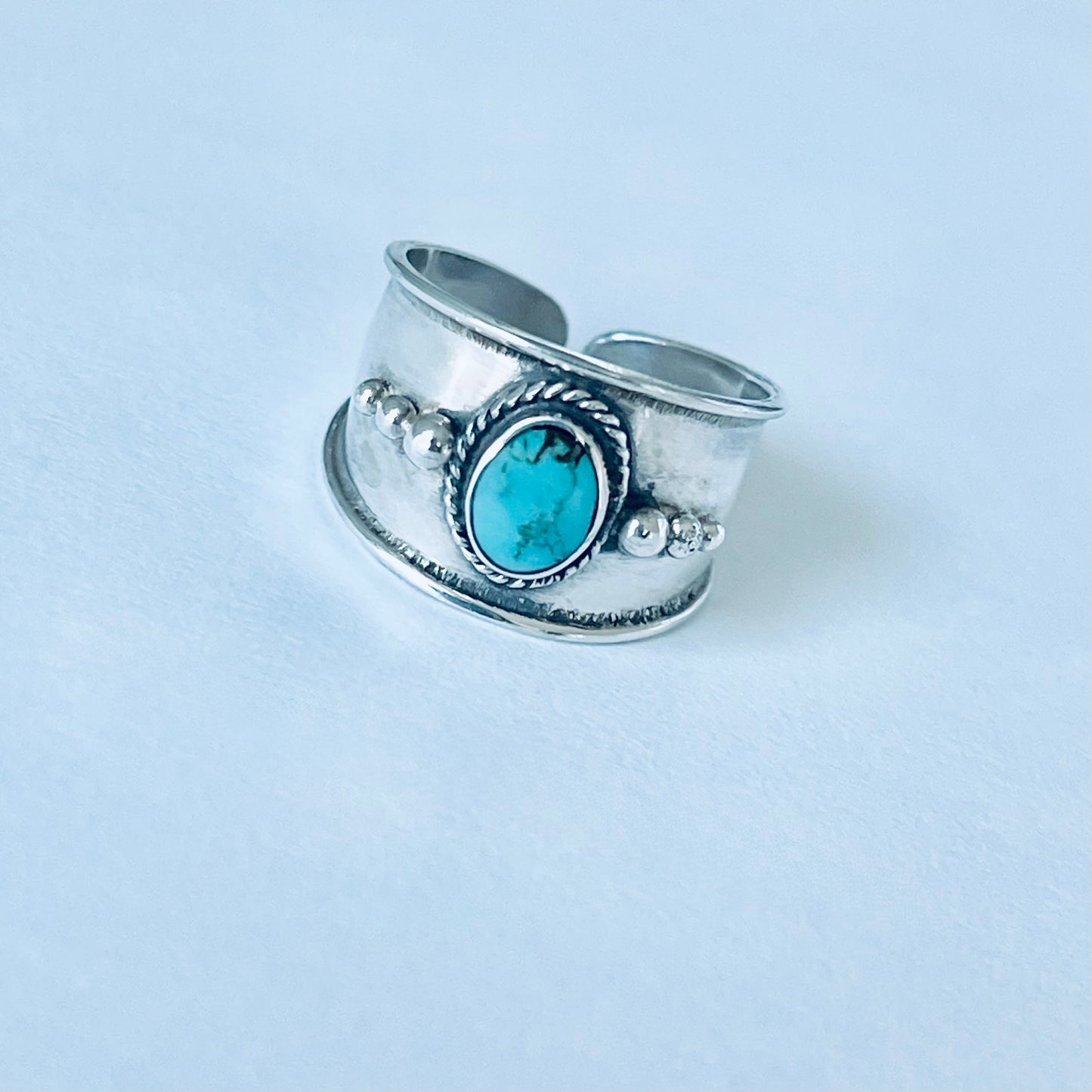 Sterling Silver Bali Style Genuine Turquoise Toe Ring – Boho Statement Stone Rings