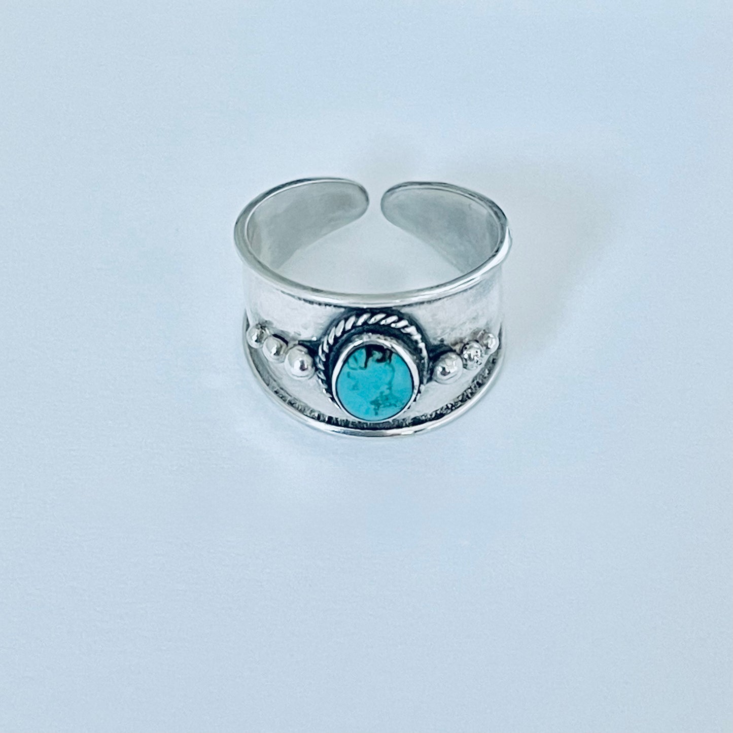 Sterling Silver Bali Style Genuine Turquoise Toe Ring – Boho Statement Stone Rings