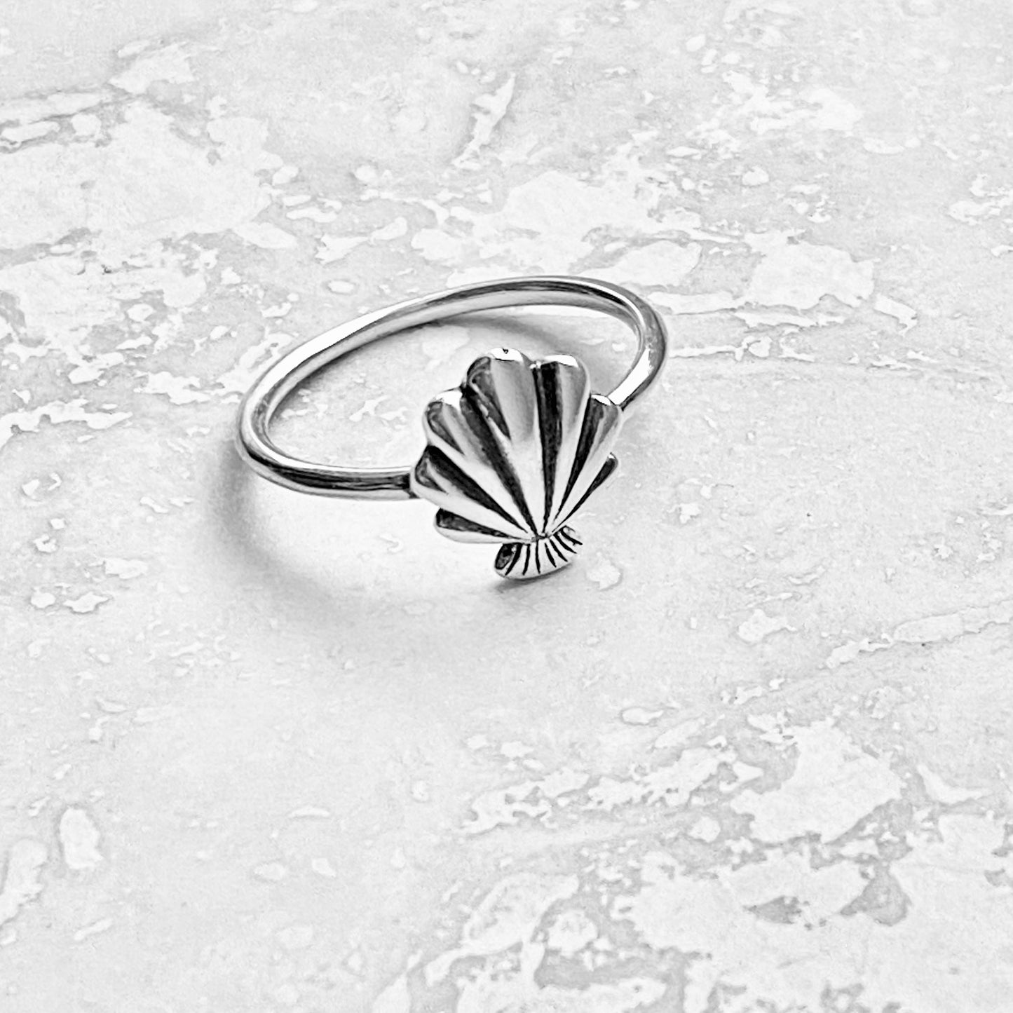 Sterling Silver Dainty Seashell Ring, Ocean Jewelry, Beach Shells