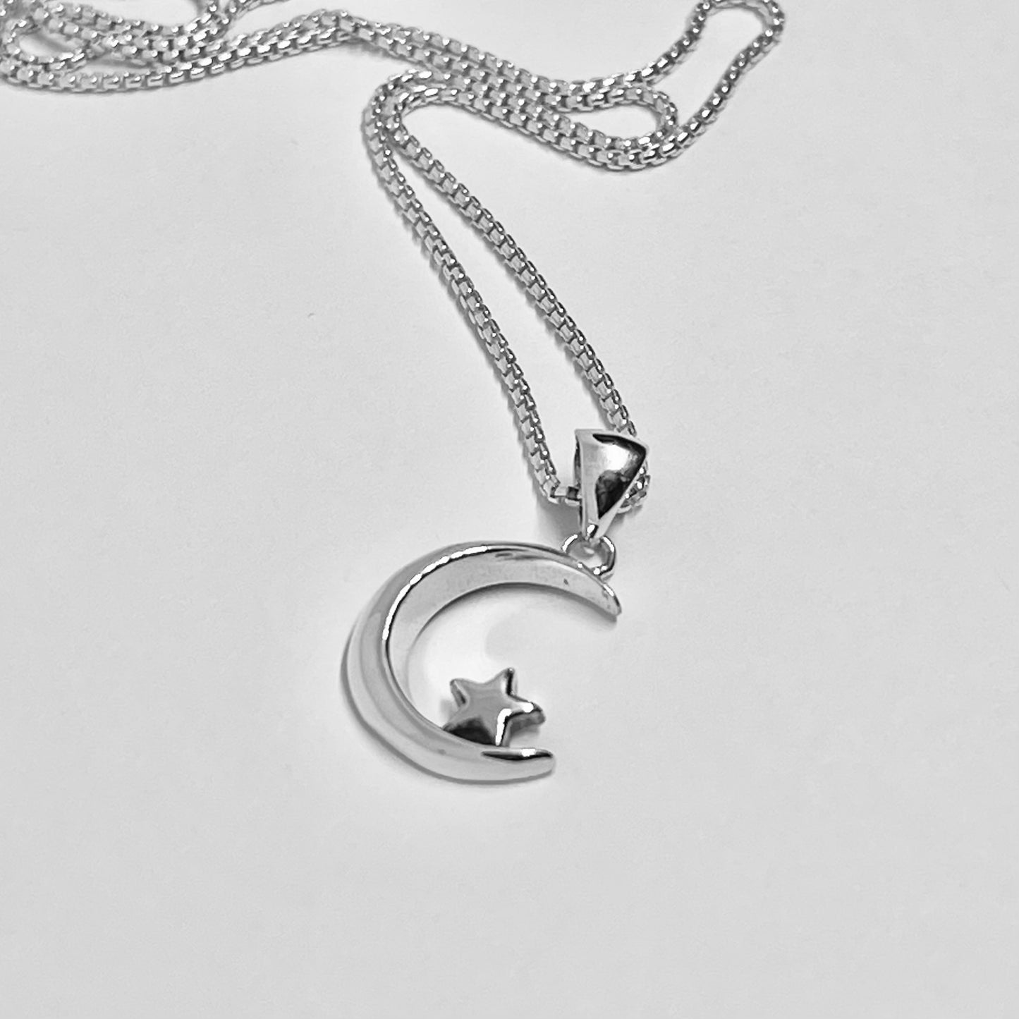 Sterling Silver Crescent Moon and Little Star Necklace, Silver Necklaces, Celestial Chains