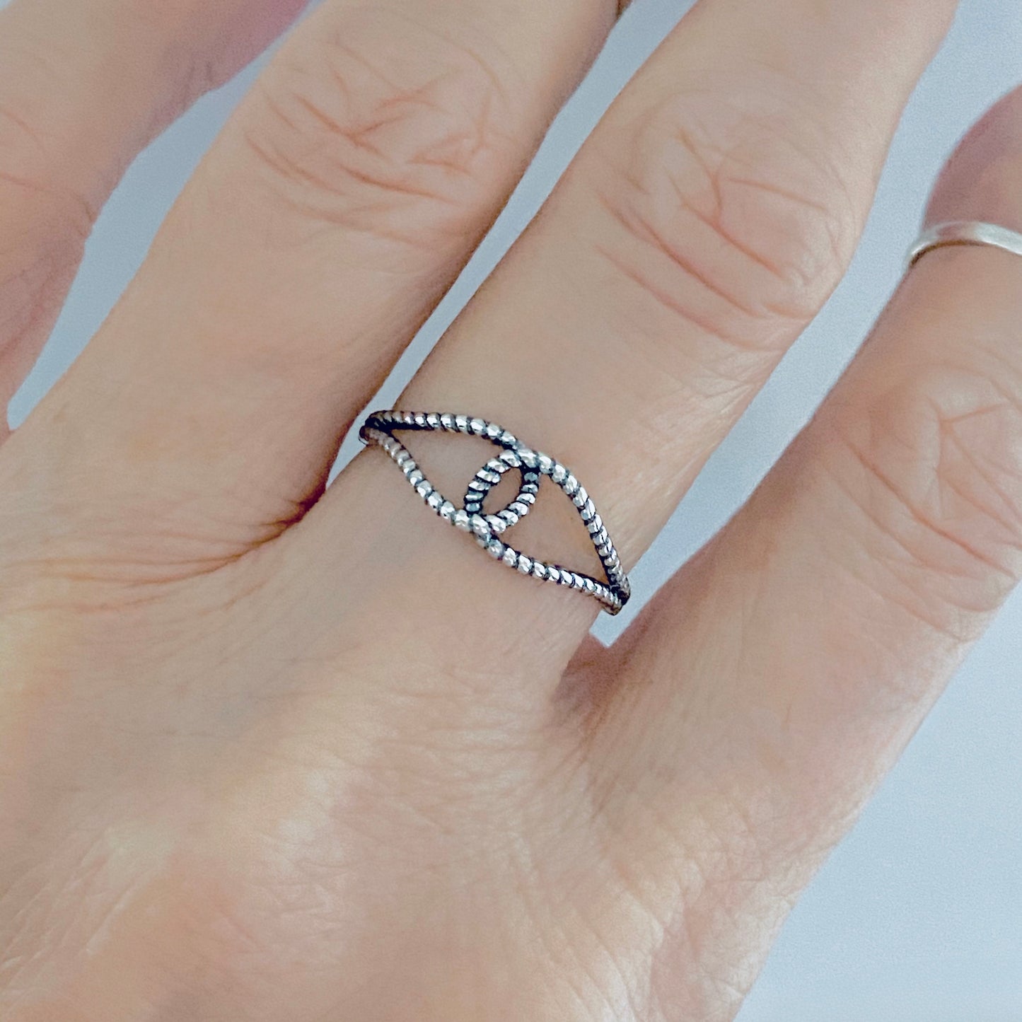 Sterling Silver Minimalist Thin Rope Loop Ring, Dainty Connected Knot Silver Rings