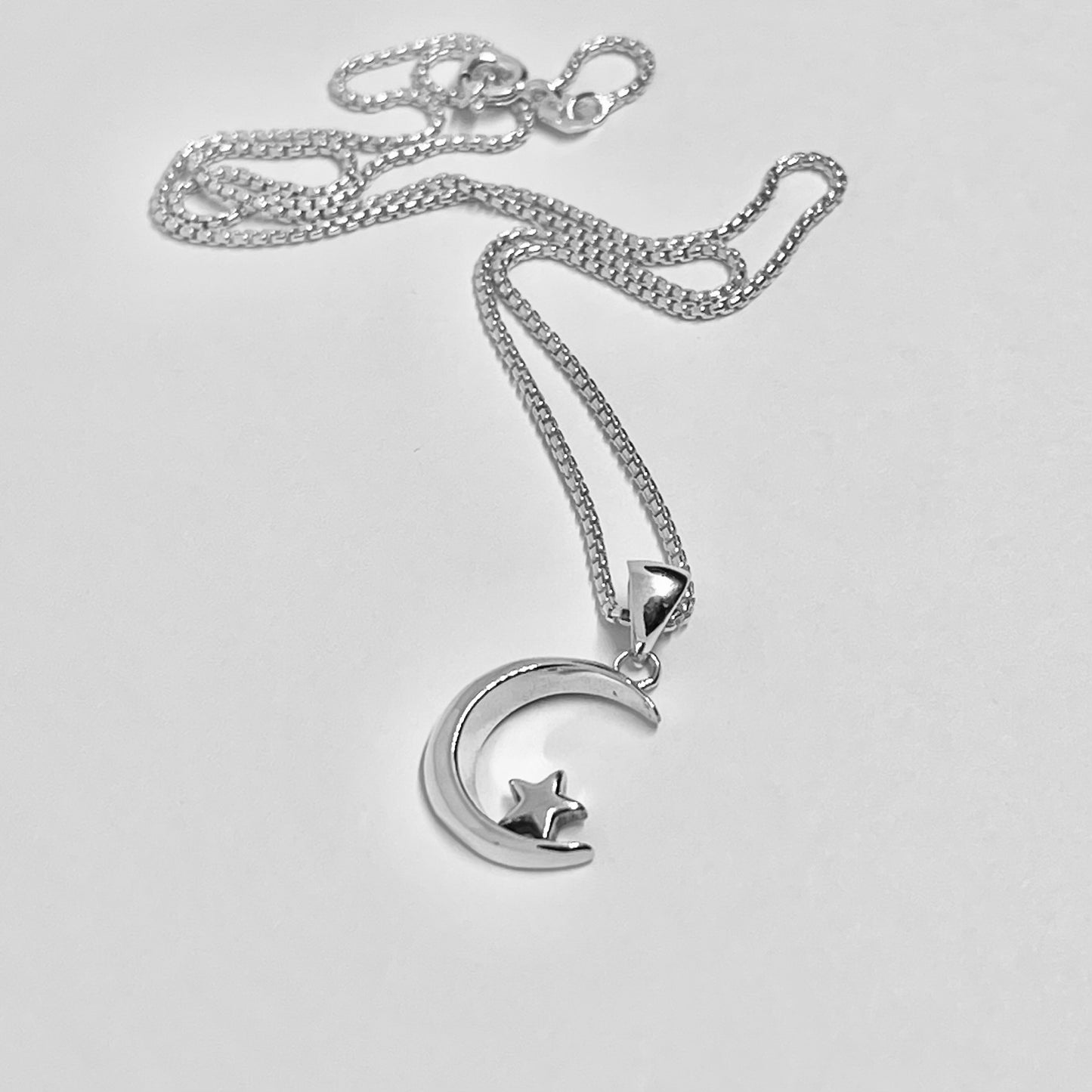 Sterling Silver Crescent Moon and Little Star Necklace, Silver Necklaces, Celestial Chains