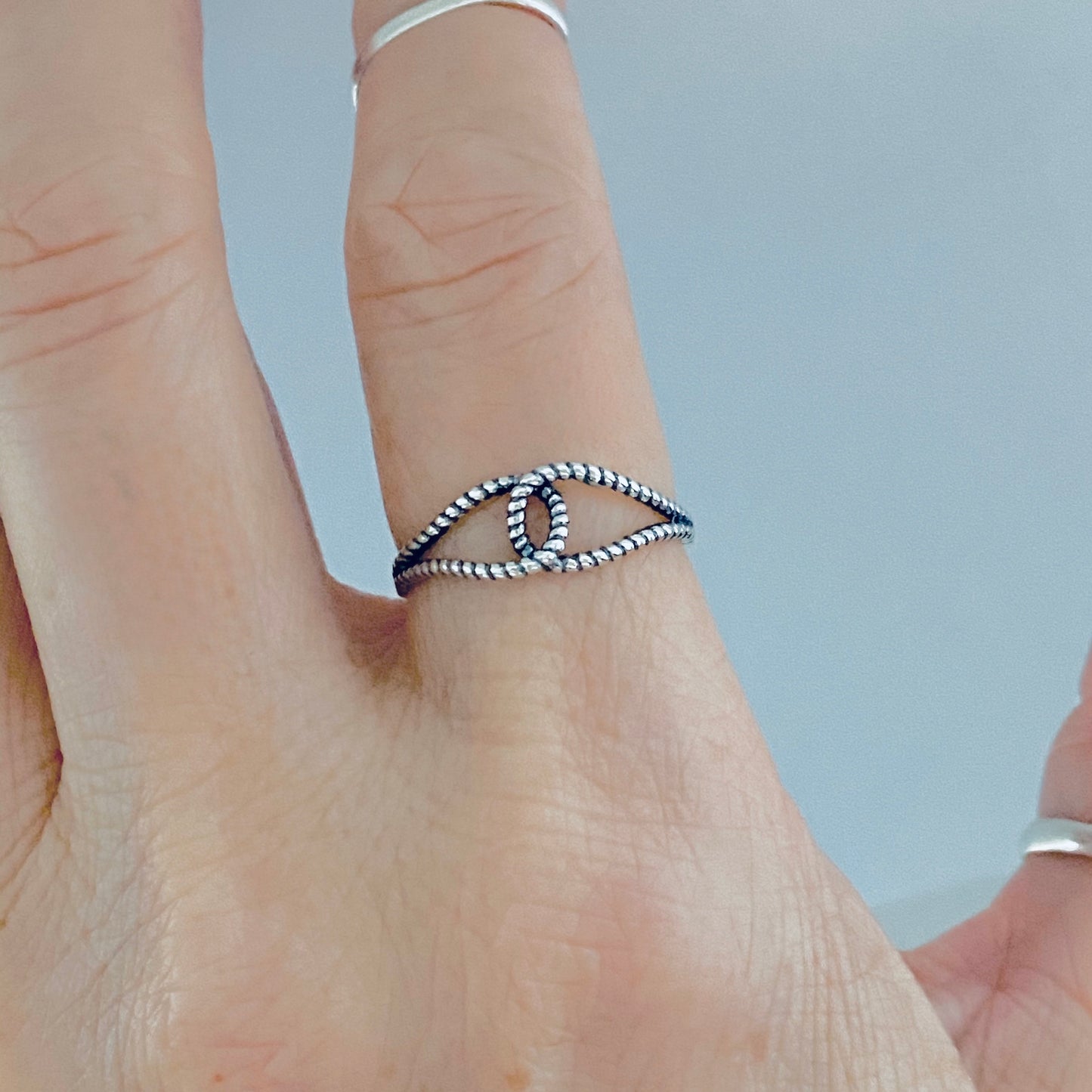 Sterling Silver Minimalist Thin Rope Loop Ring, Dainty Connected Knot Silver Rings