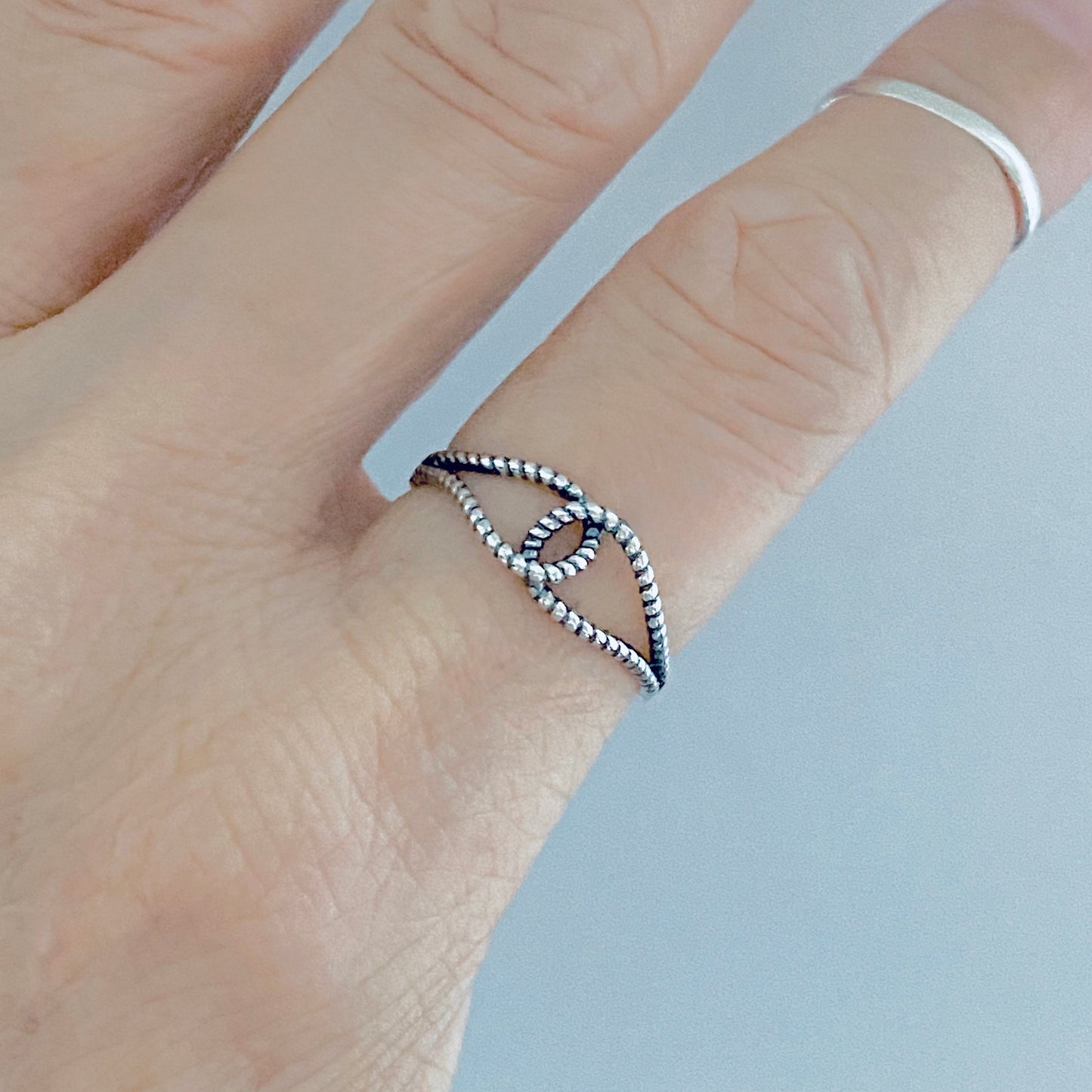 Sterling Silver Minimalist Thin Rope Loop Ring, Dainty Connected Knot Silver Rings