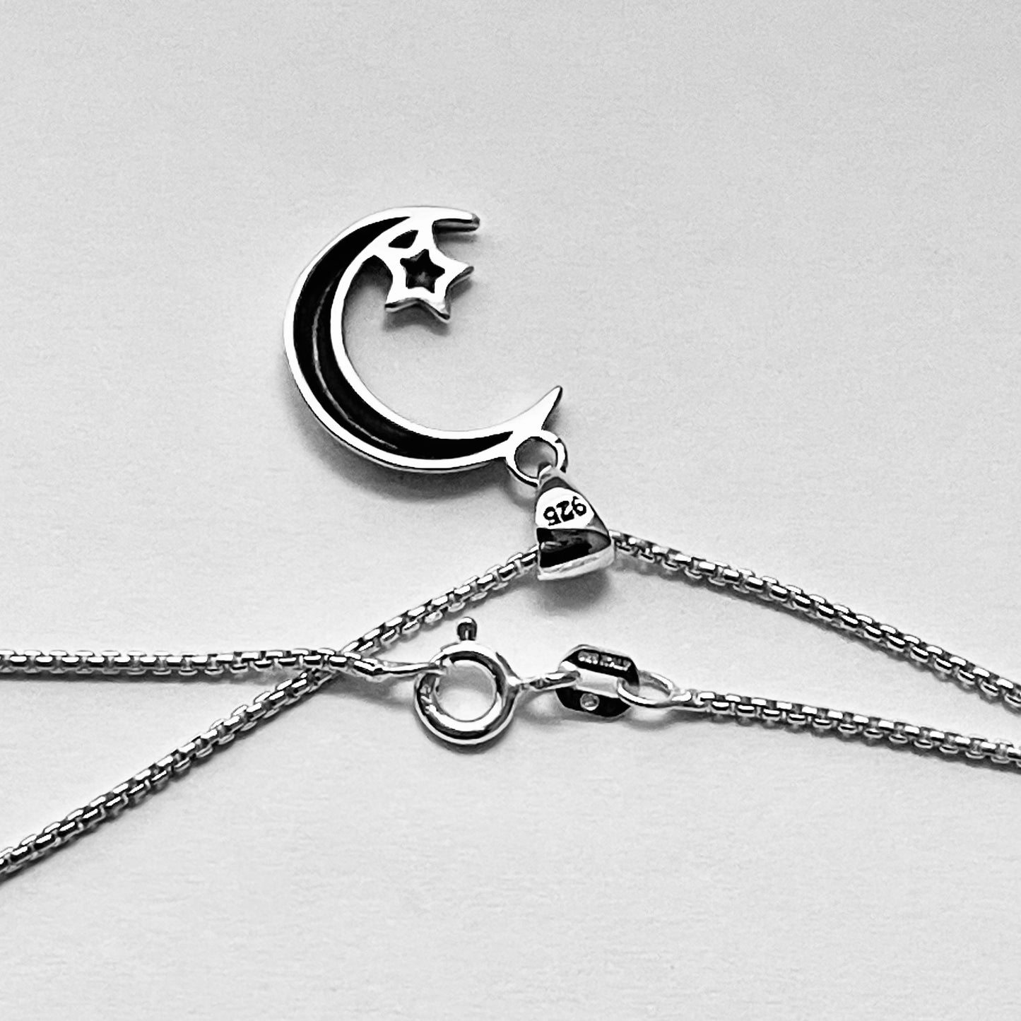 Sterling Silver Crescent Moon and Little Star Necklace, Silver Necklaces, Celestial Chains