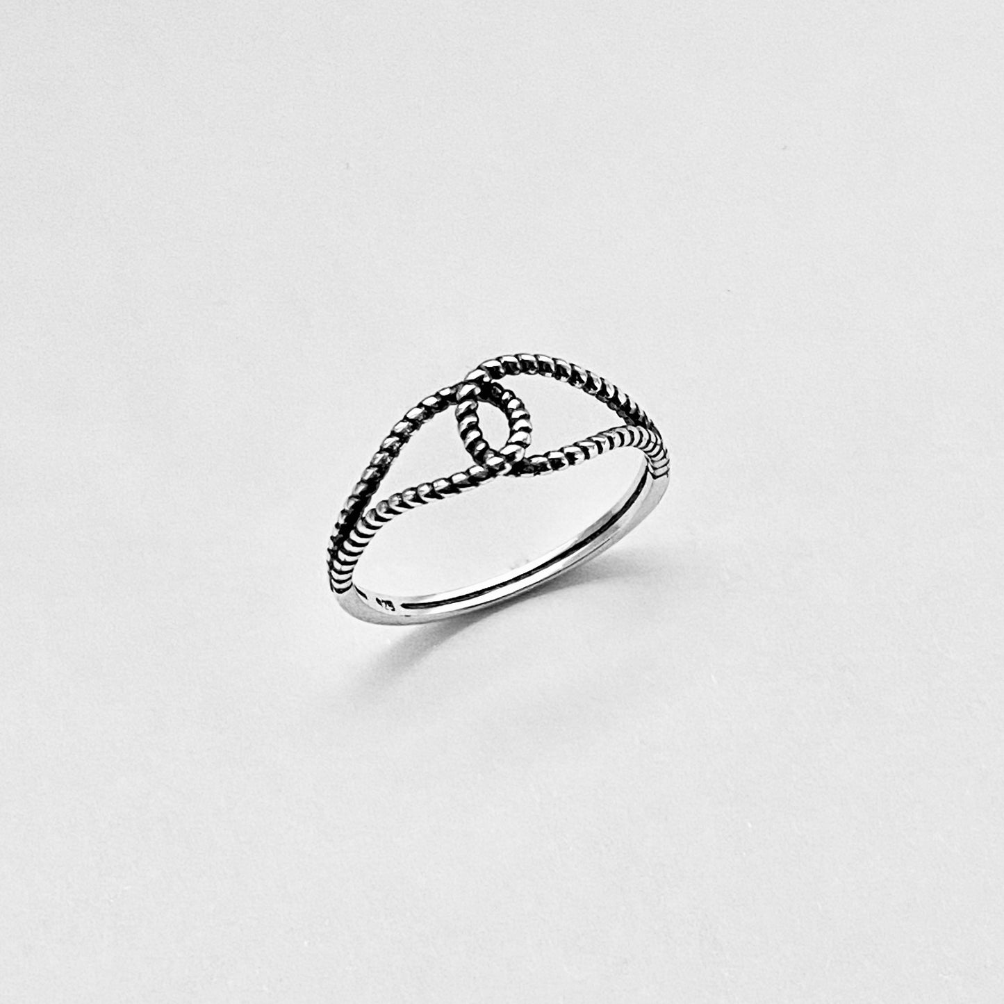 Sterling Silver Minimalist Thin Rope Loop Ring, Dainty Connected Knot Silver Rings