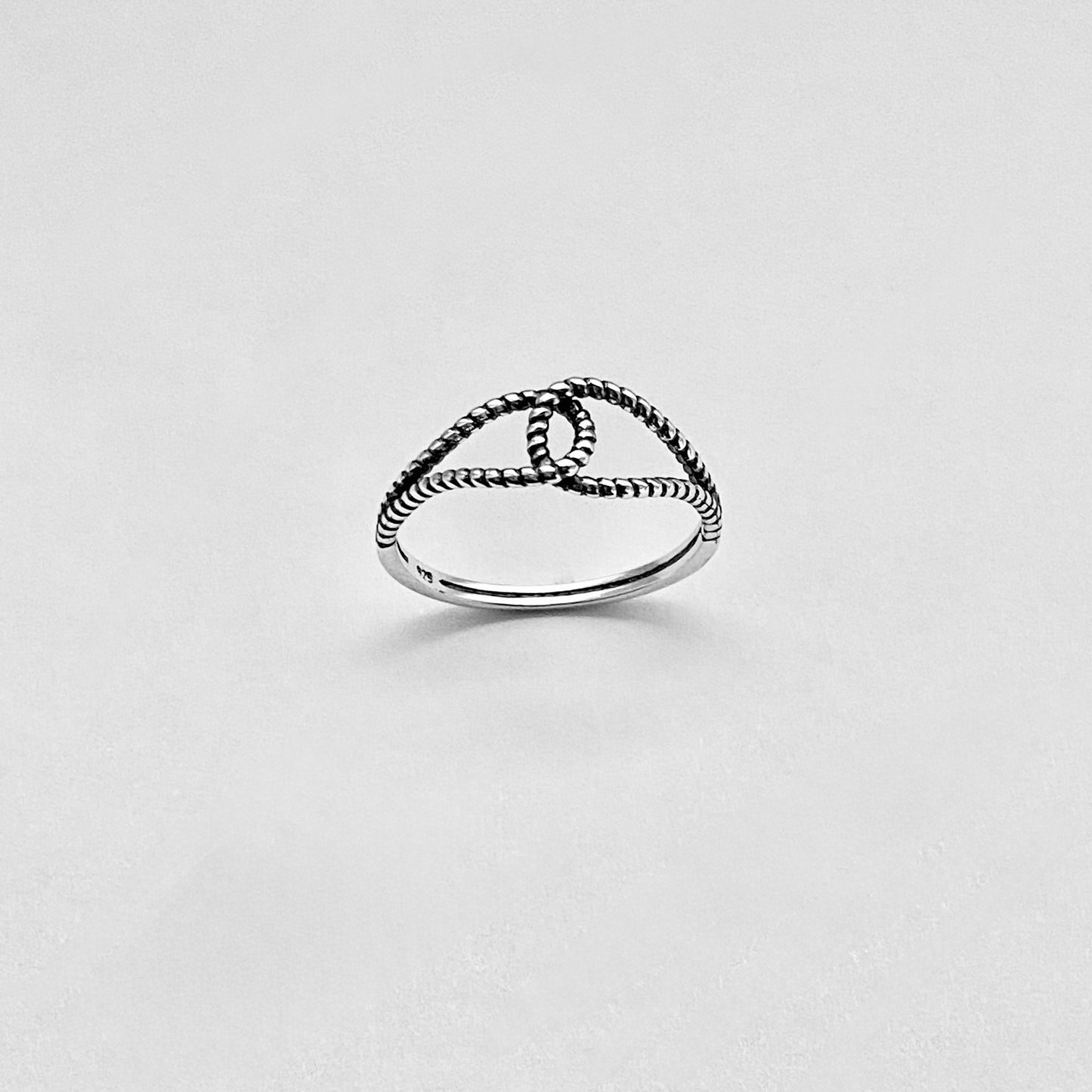 Sterling Silver Minimalist Thin Rope Loop Ring, Dainty Connected Knot Silver Rings
