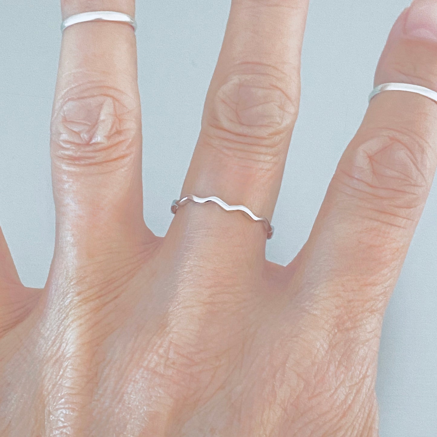 Sterling Silver Dainty Wave Band Ring – Minimalist Ocean Waves Stackable Silver Bands