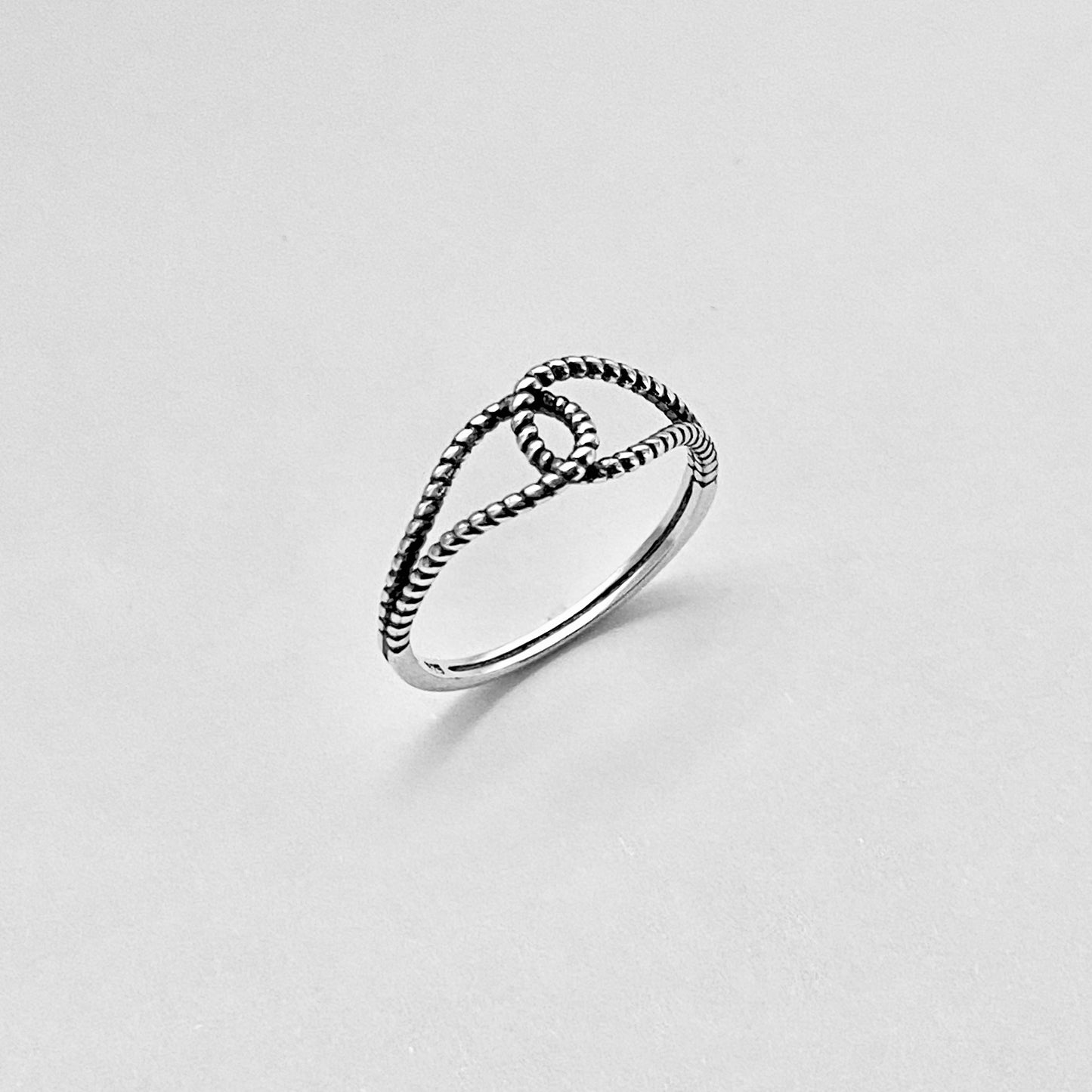 Sterling Silver Minimalist Thin Rope Loop Ring, Dainty Connected Knot Silver Rings