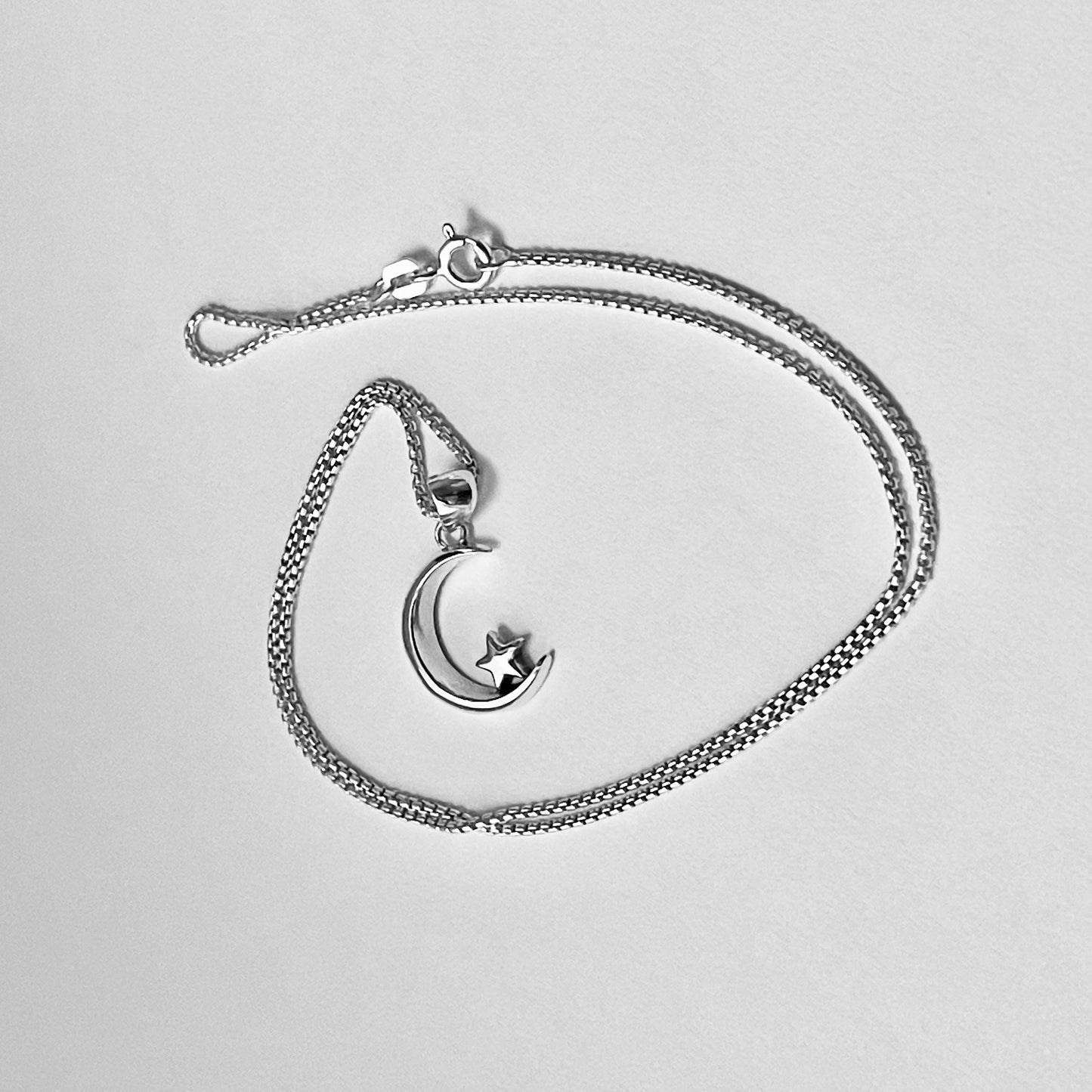 Sterling Silver Crescent Moon and Little Star Necklace, Silver Necklaces, Celestial Chains