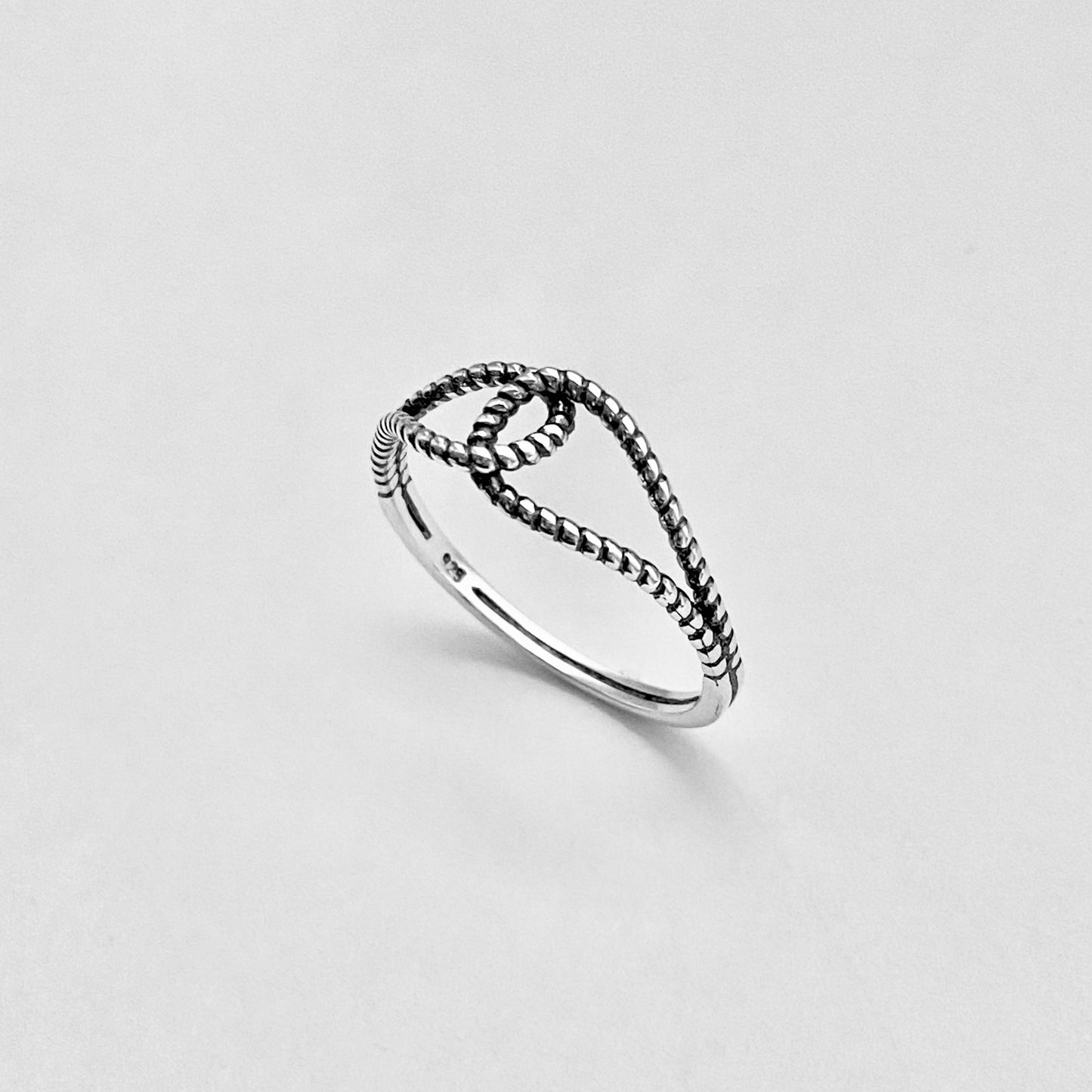 Sterling Silver Minimalist Thin Rope Loop Ring, Dainty Connected Knot Silver Rings