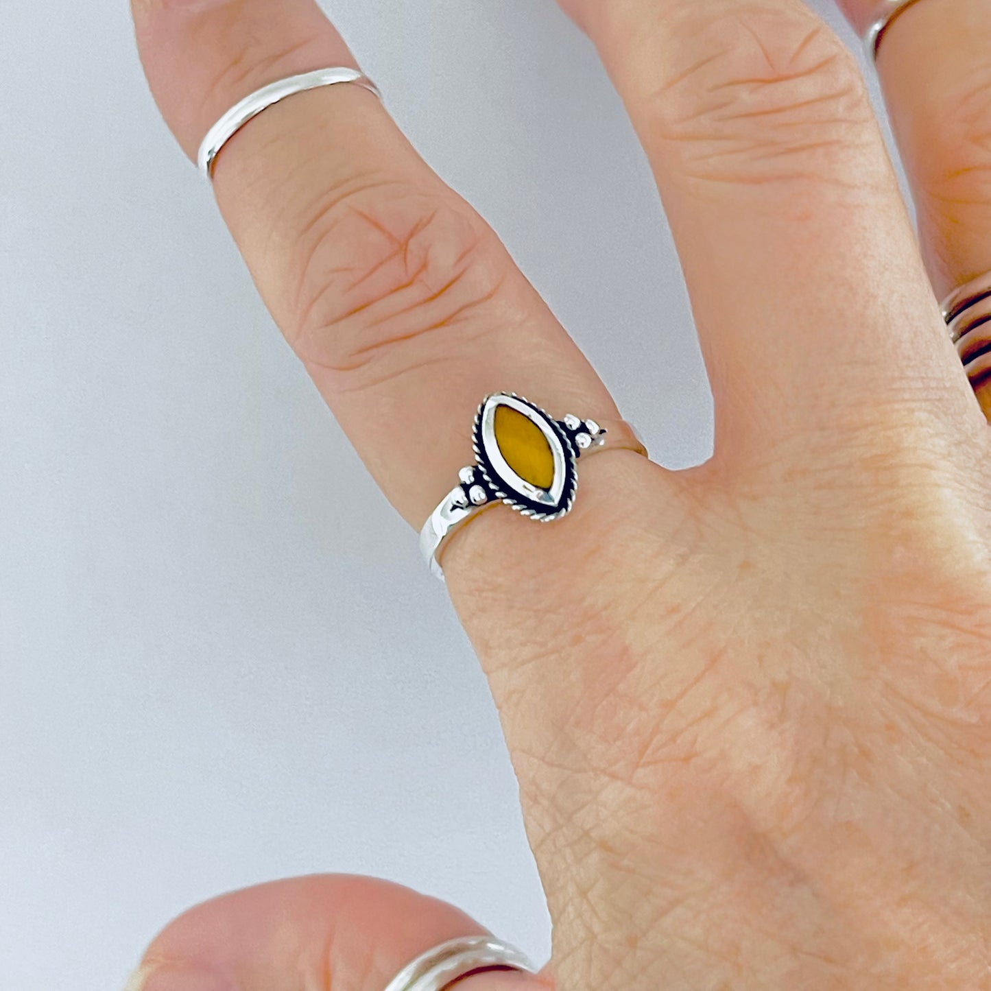 925 Sterling Silver Diamond Shape Tiger's Eye Ring | Boho Protection Stone Rings
