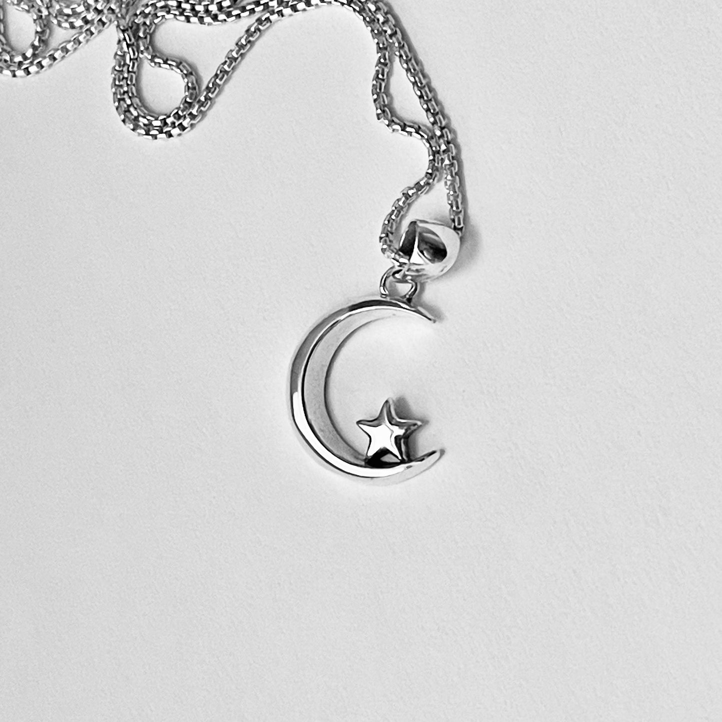 Sterling Silver Crescent Moon and Little Star Necklace, Silver Necklaces, Celestial Chains