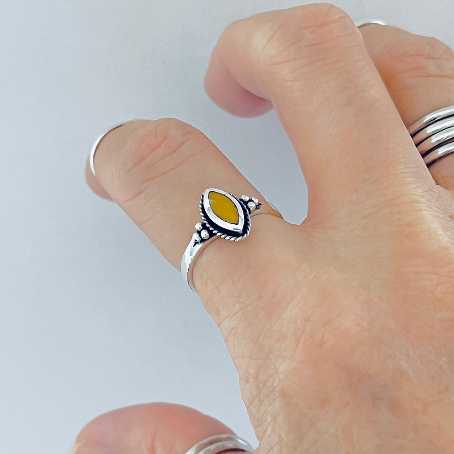 925 Sterling Silver Diamond Shape Tiger's Eye Ring | Boho Protection Stone Rings