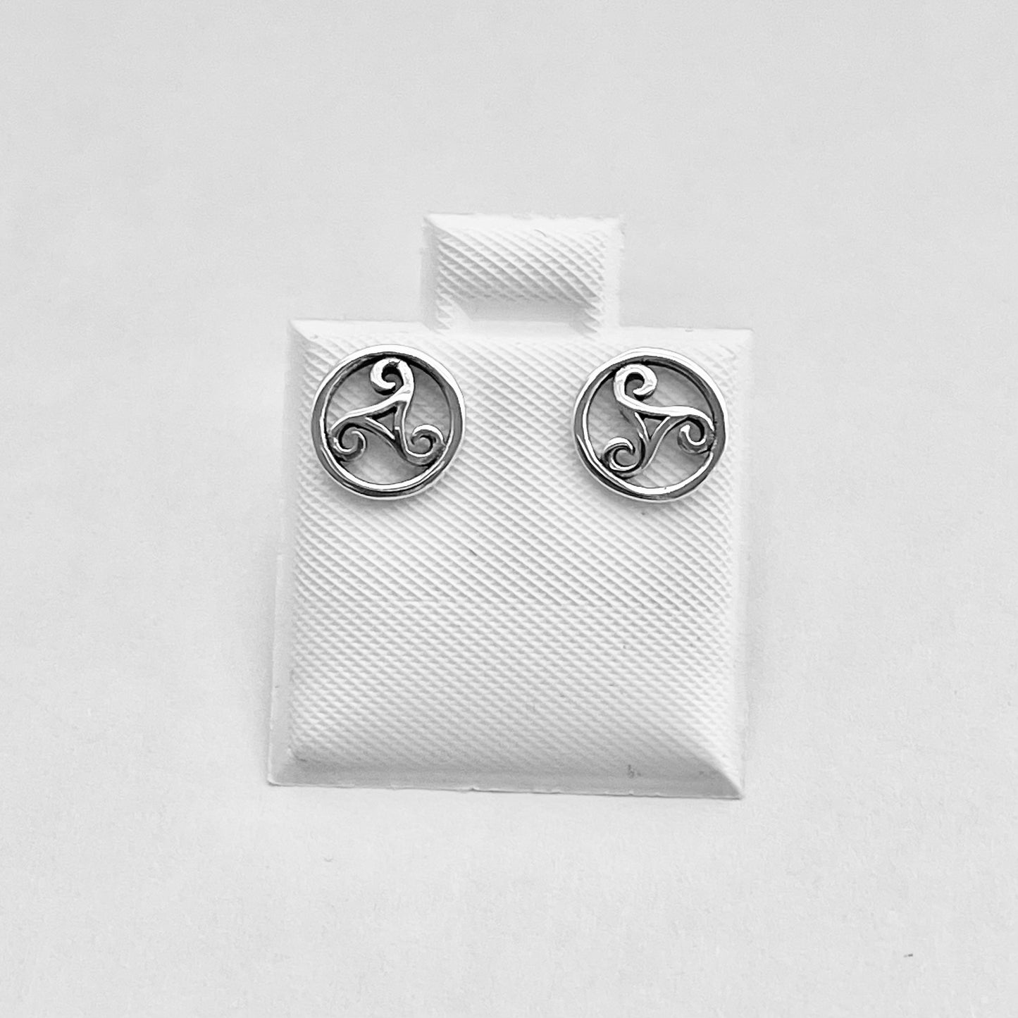 Sterling Silver Round Triskele Stud Earring, Spiral Earrings, Celtic Silver Earrings