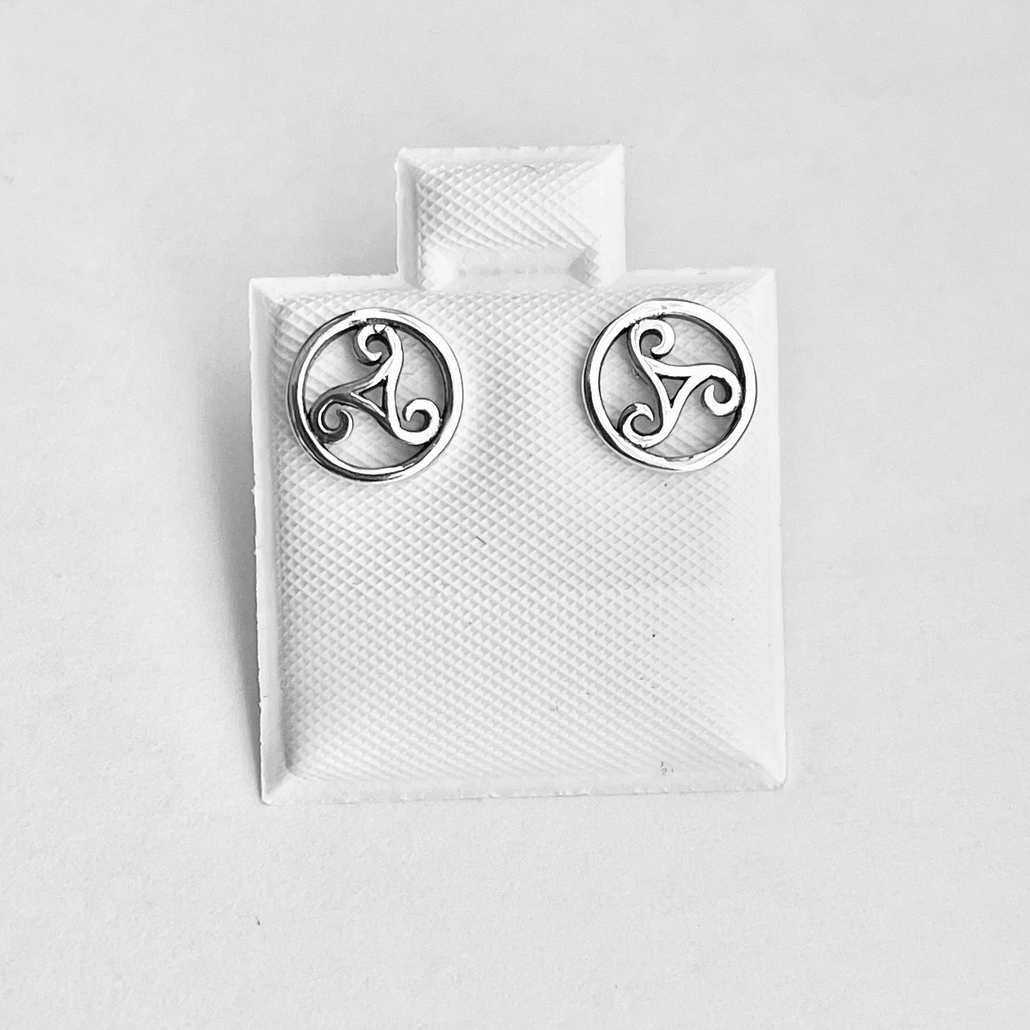 Sterling Silver Round Triskele Stud Earring, Spiral Earrings, Celtic Silver Earrings