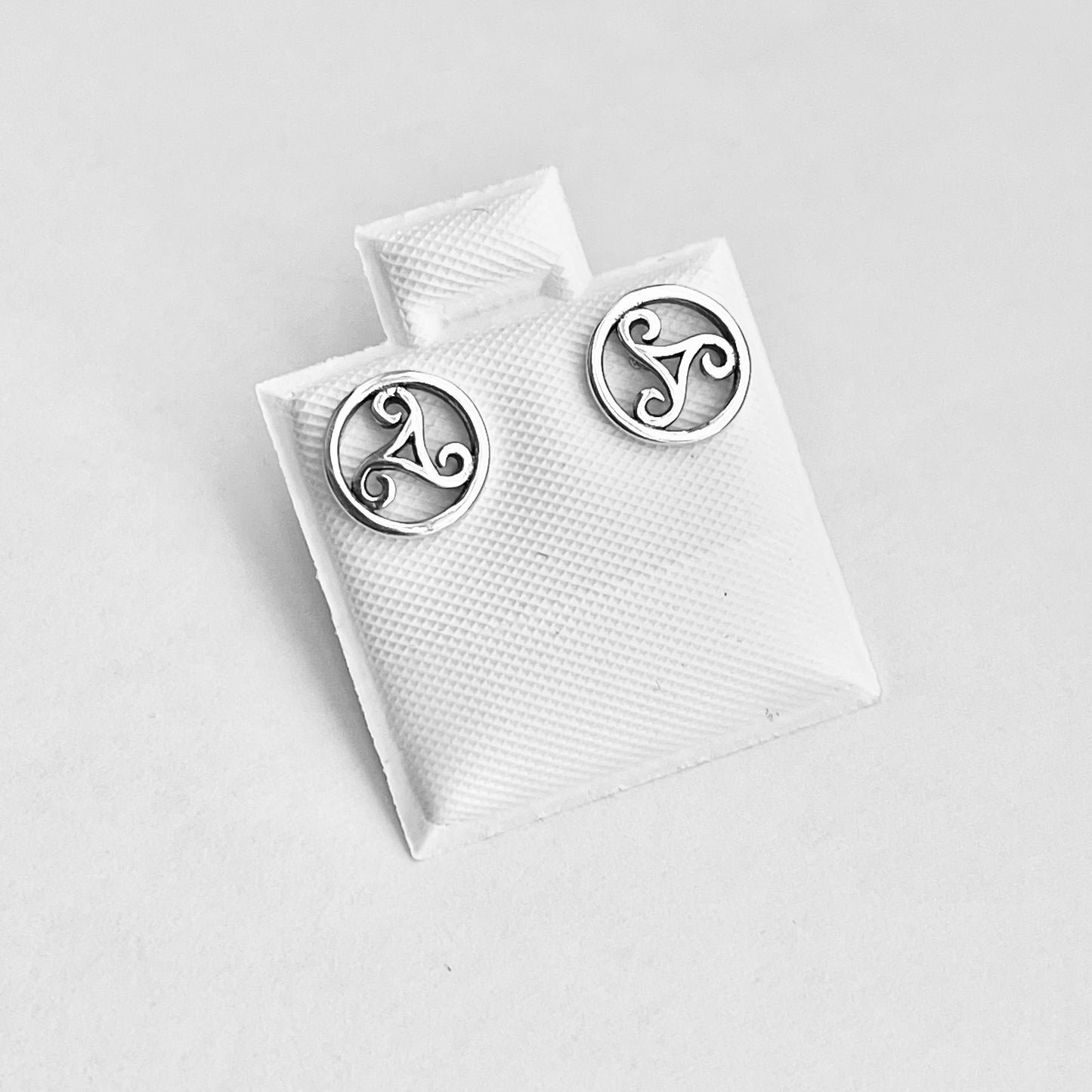Sterling Silver Round Triskele Stud Earring, Spiral Earrings, Celtic Silver Earrings