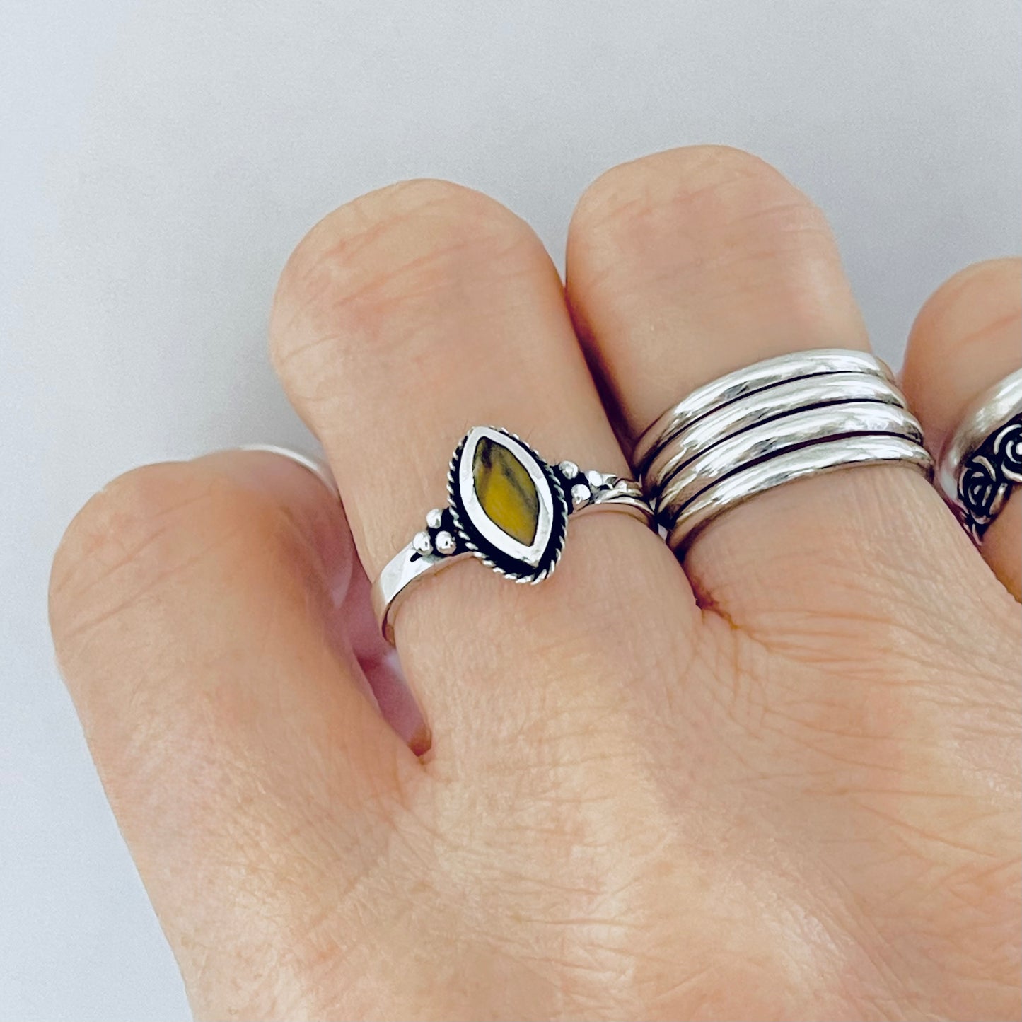 925 Sterling Silver Diamond Shape Tiger's Eye Ring | Boho Protection Stone Rings