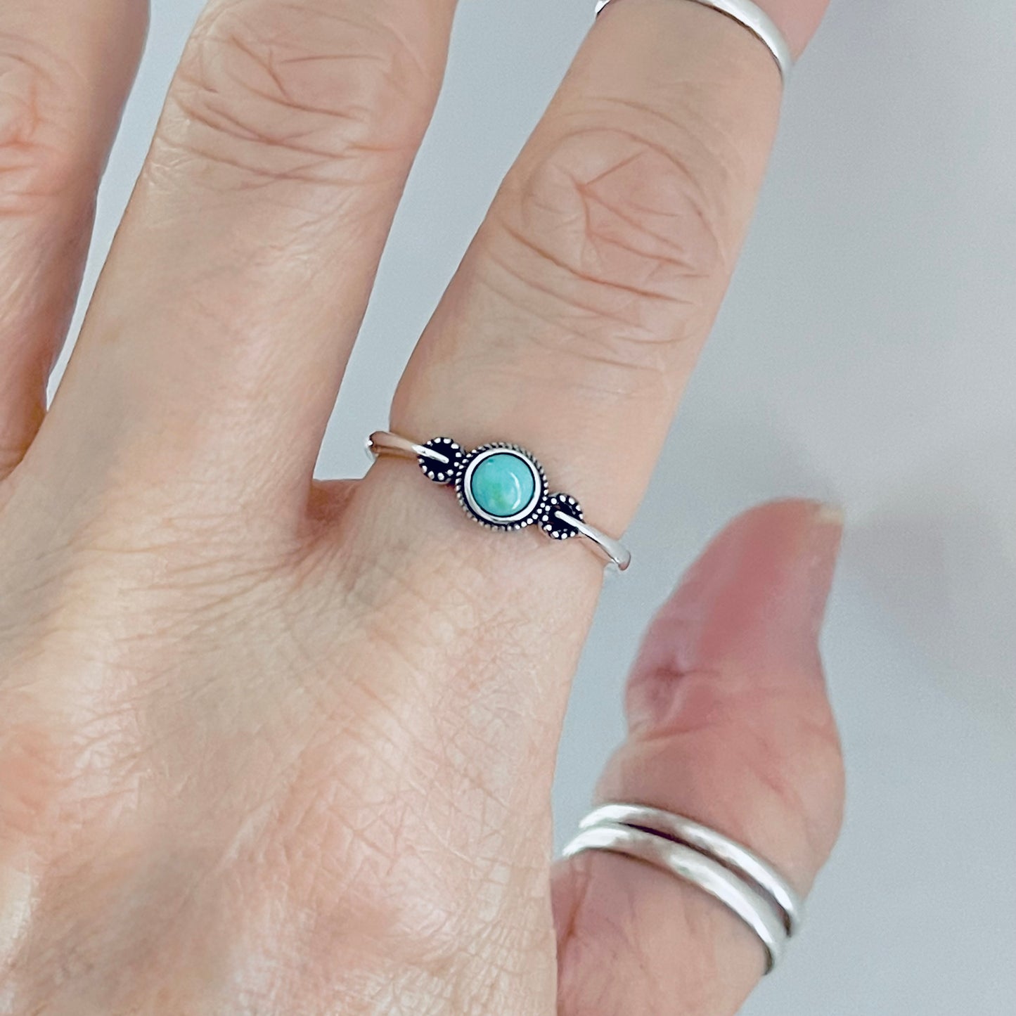 925 Sterling Silver Little Bali Style Turquoise Ring | Dainty Boho & Stone Jewelry