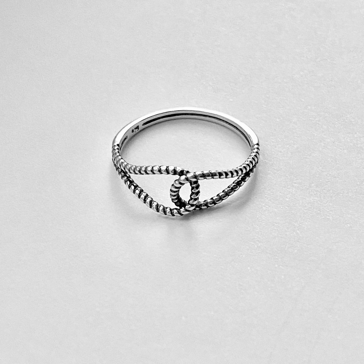 Sterling Silver Minimalist Thin Rope Loop Ring, Dainty Connected Knot Silver Rings