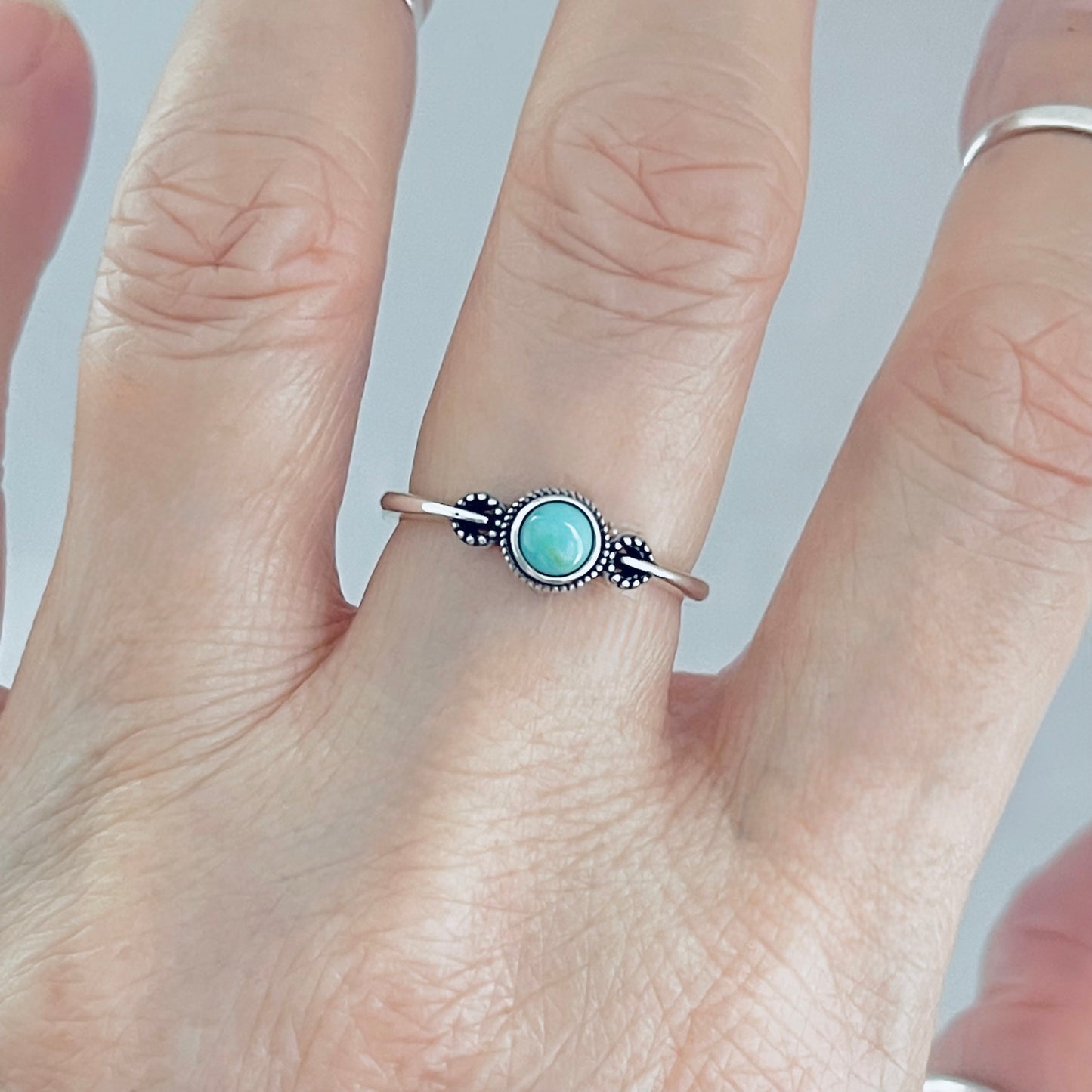 925 Sterling Silver Little Bali Style Turquoise Ring | Dainty Boho & Stone Jewelry