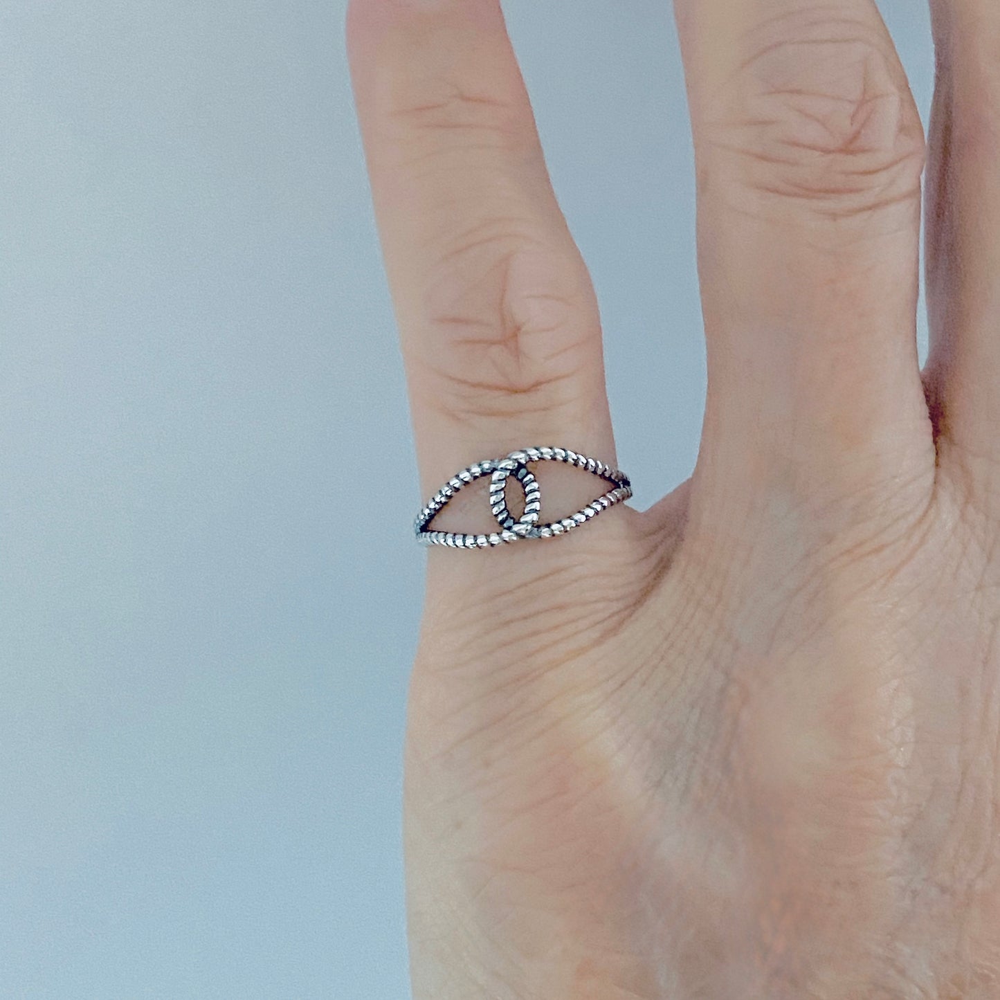 Sterling Silver Minimalist Thin Rope Loop Ring, Dainty Connected Knot Silver Rings