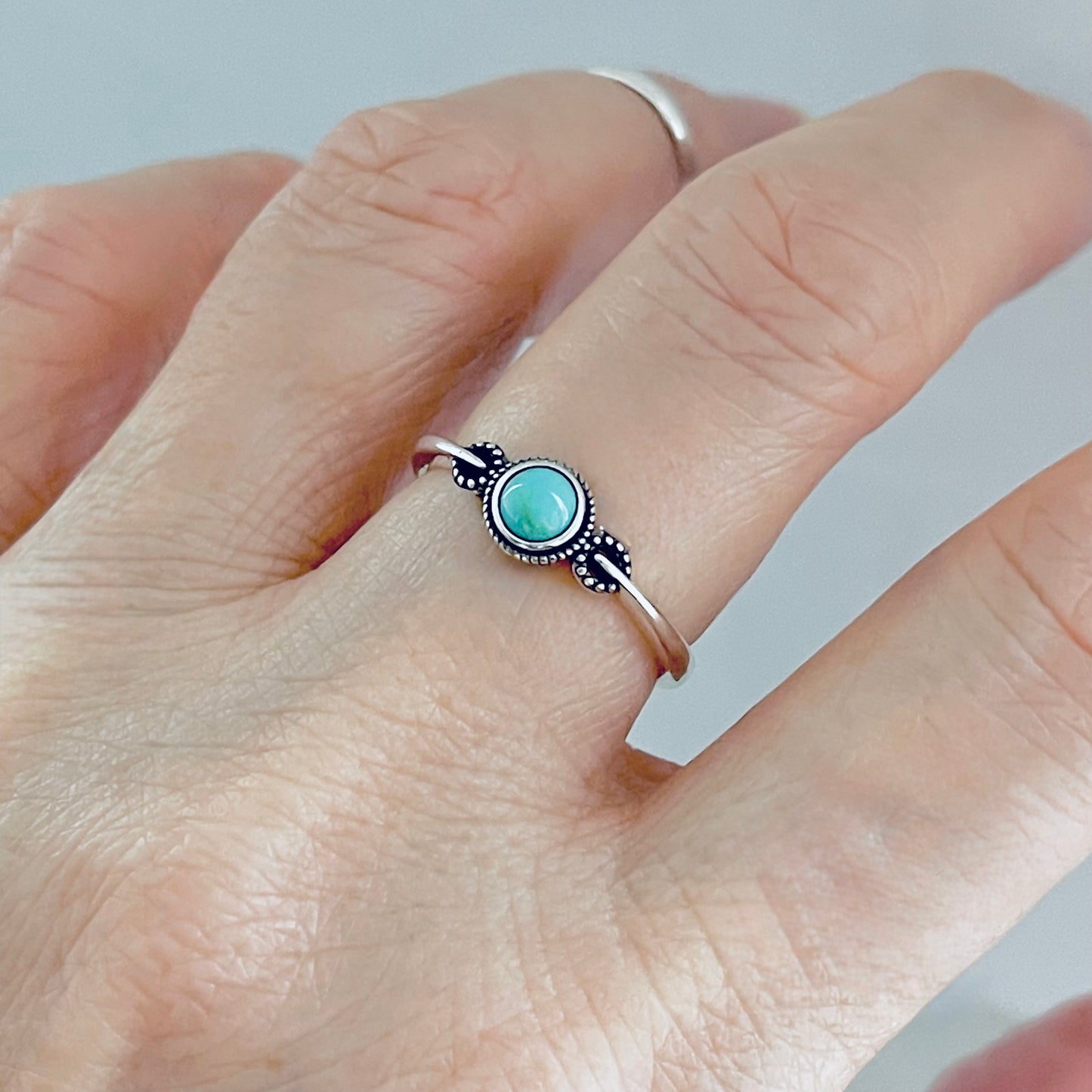 925 Sterling Silver Little Bali Style Turquoise Ring | Dainty Boho & Stone Jewelry