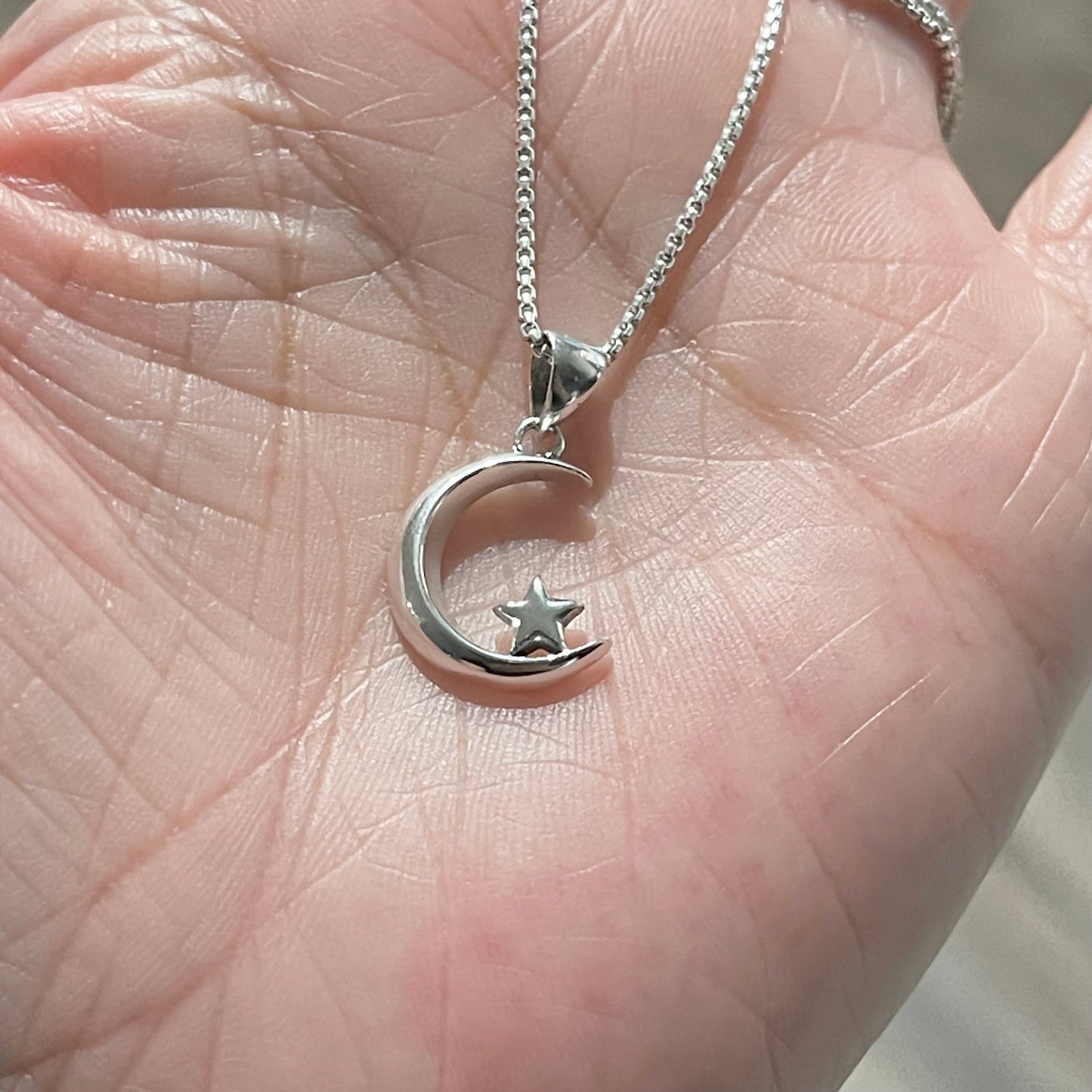 Sterling Silver Crescent Moon and Little Star Necklace, Silver Necklaces, Celestial Chains