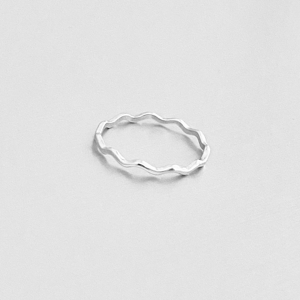 Sterling Silver Dainty Wave Band Ring – Minimalist Ocean Waves Stackable Silver Bands