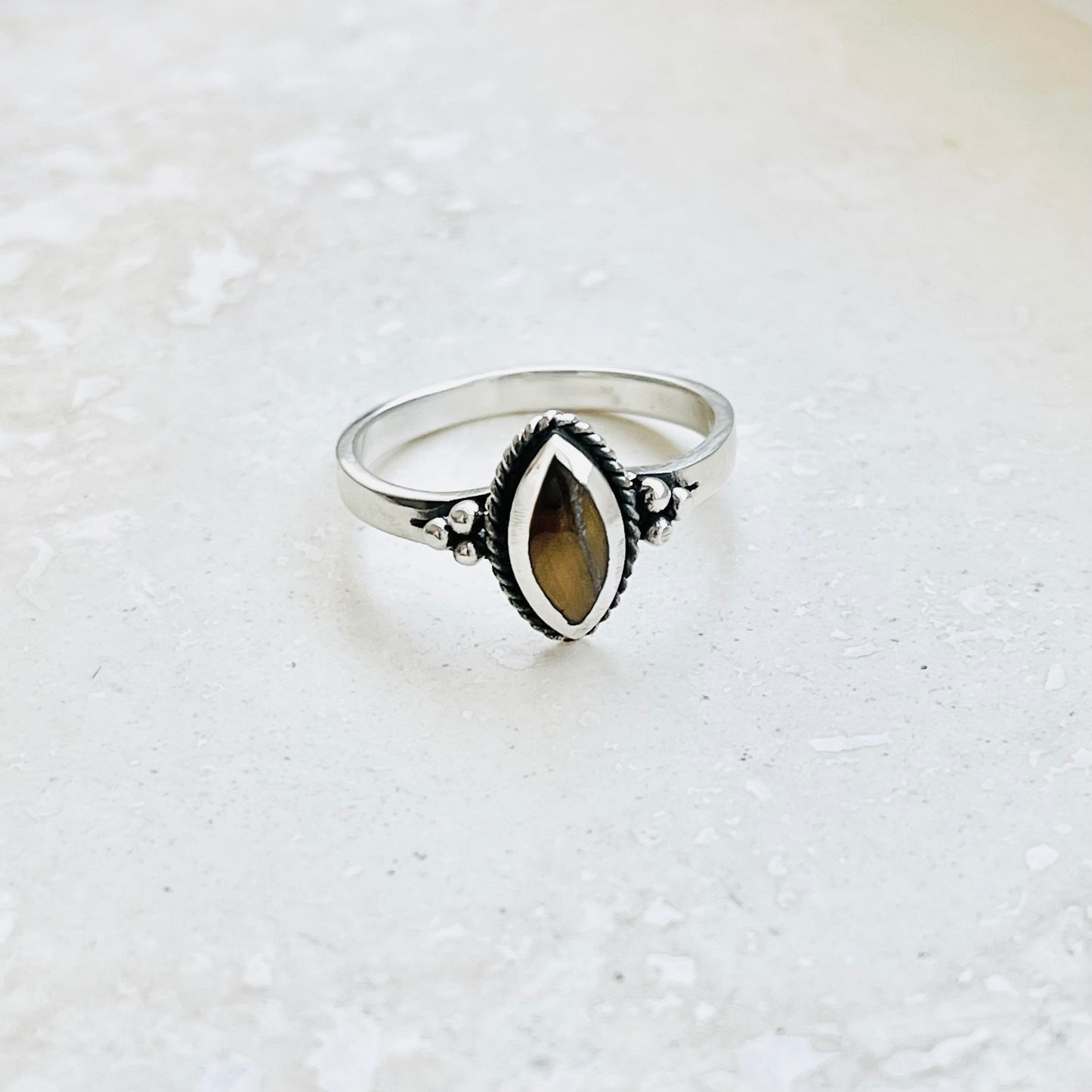 925 Sterling Silver Diamond Shape Tiger's Eye Ring | Boho Protection Stone Rings