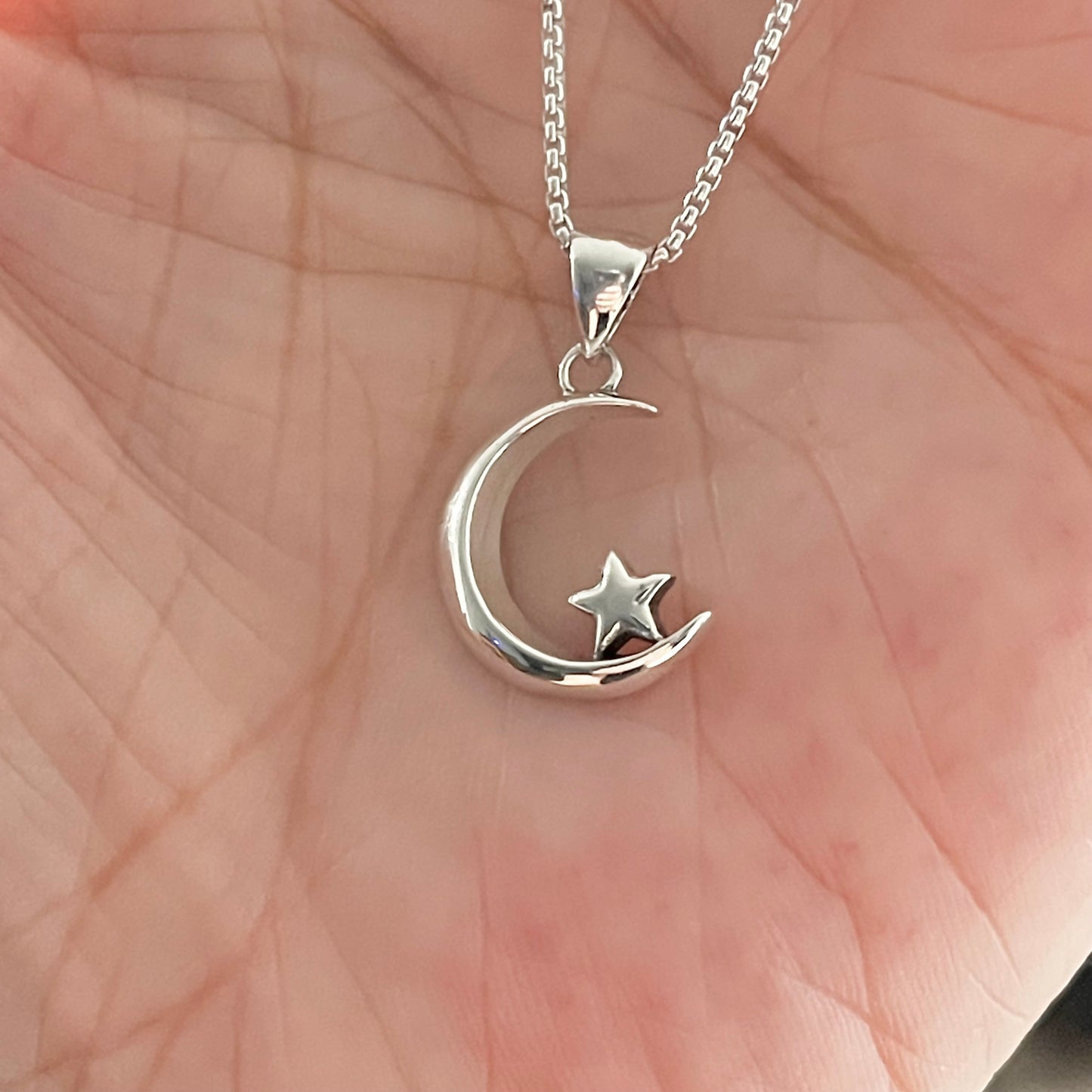 Sterling Silver Crescent Moon and Little Star Necklace, Silver Necklaces, Celestial Chains