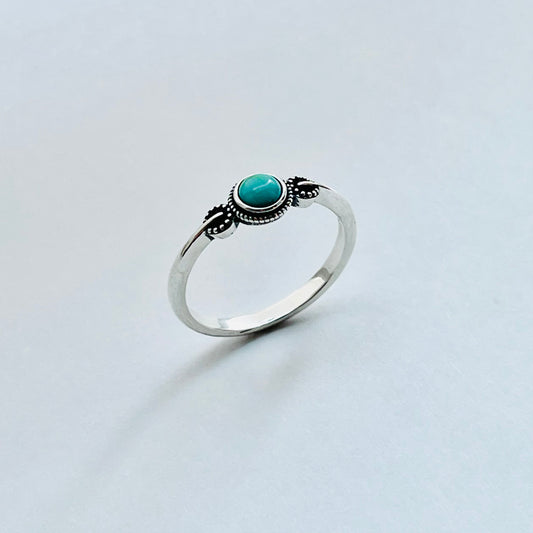 Sterling Silver Little Bali Style Synthetic Turquoise Ring, Dainty Ring, Silver Rings