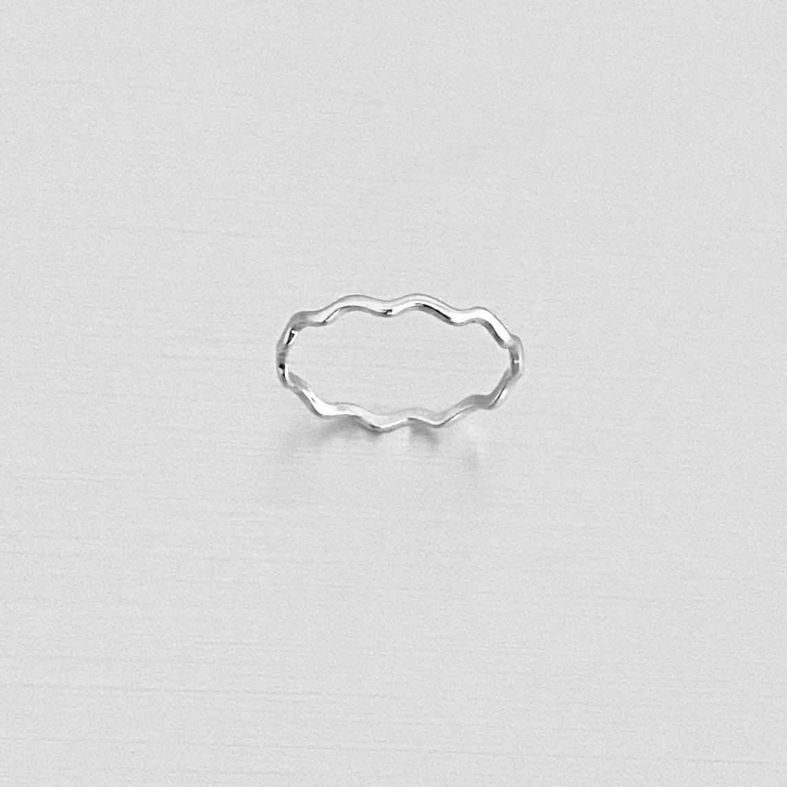 Sterling Silver Dainty Wave Band Ring – Minimalist Ocean Waves Stackable Silver Bands