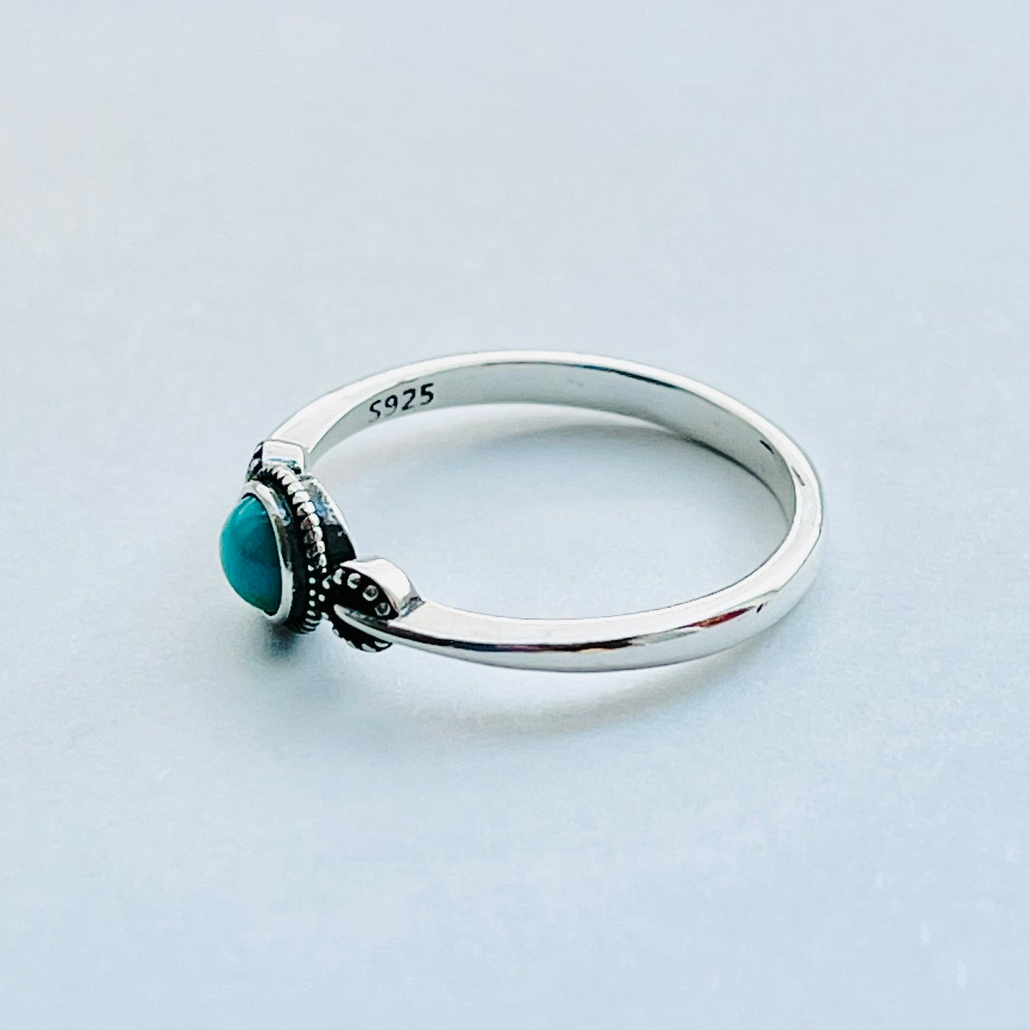 925 Sterling Silver Little Bali Style Turquoise Ring | Dainty Boho & Stone Jewelry