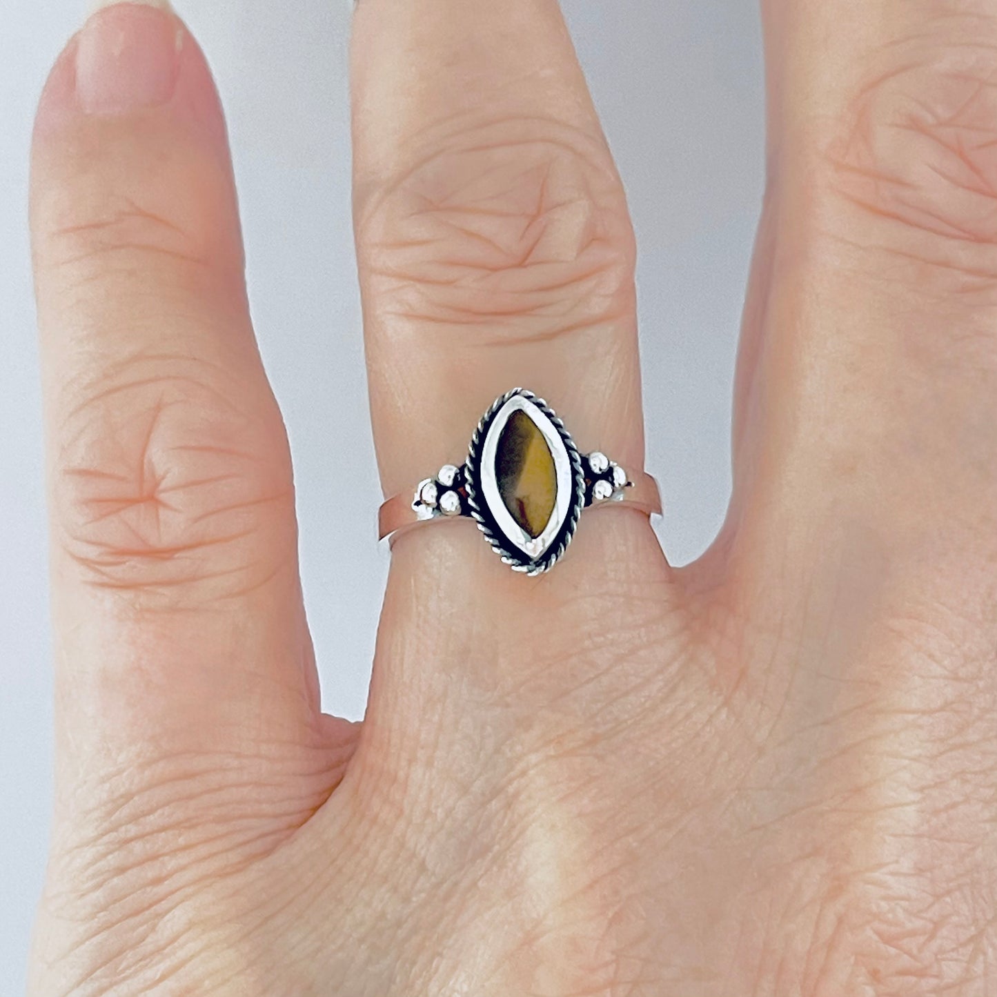 925 Sterling Silver Diamond Shape Tiger's Eye Ring | Boho Protection Stone Rings