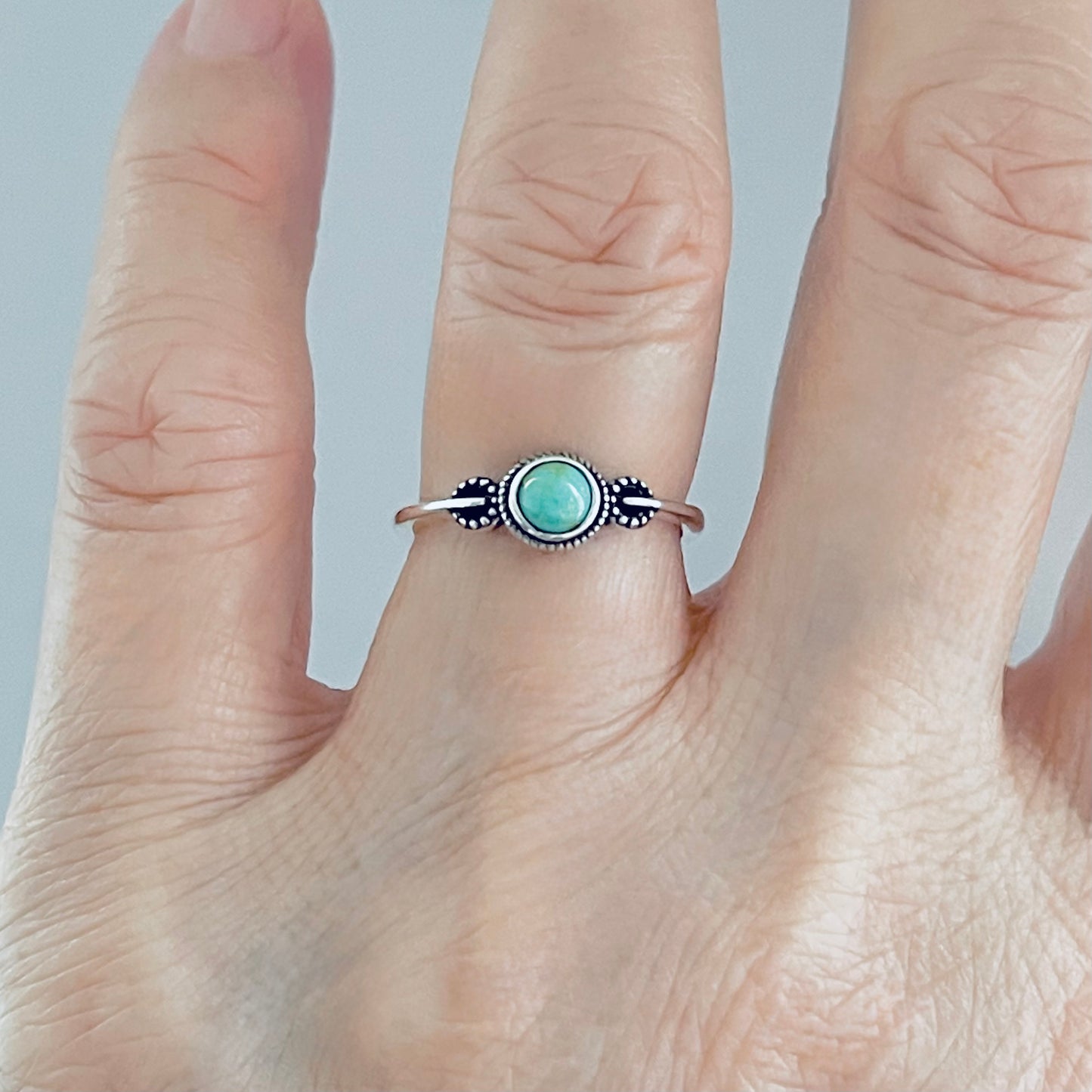 925 Sterling Silver Little Bali Style Turquoise Ring | Dainty Boho & Stone Jewelry