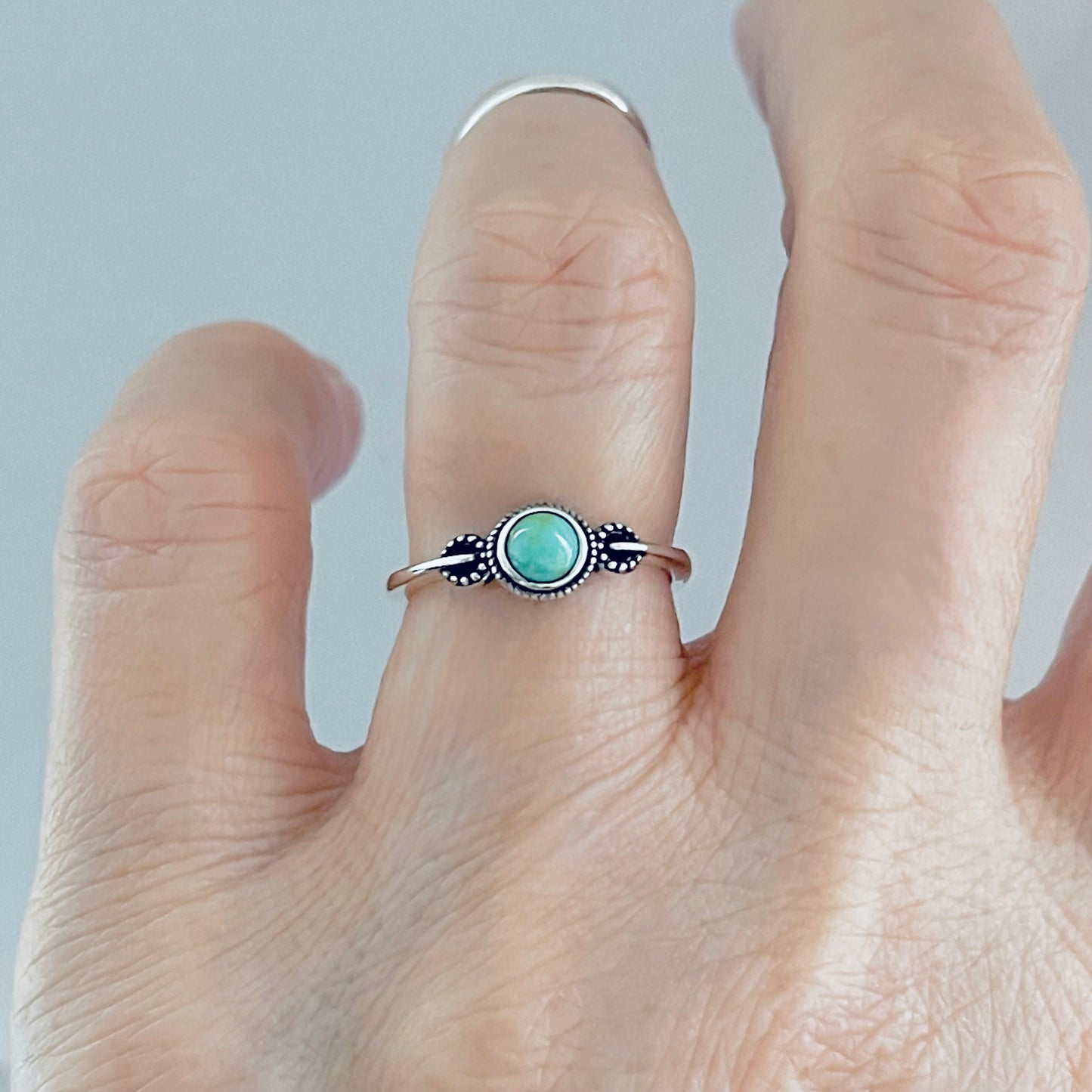 925 Sterling Silver Little Bali Style Turquoise Ring | Dainty Boho & Stone Jewelry