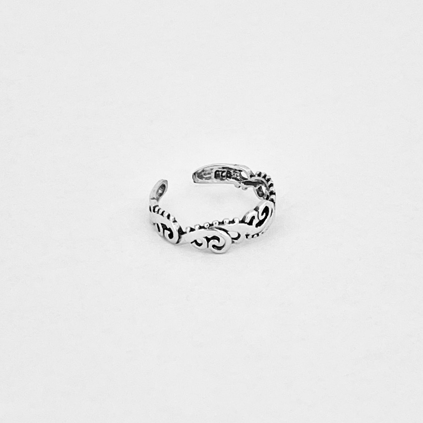 925 Sterling Silver Dainty Swirl Band Toe Ring | Swirly Midi Pinky Silver Rings