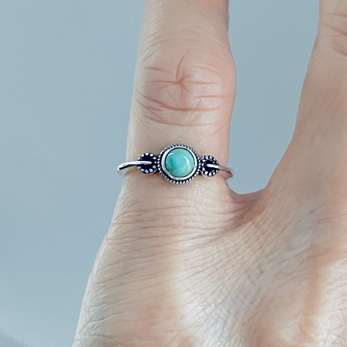 925 Sterling Silver Little Bali Style Turquoise Ring | Dainty Boho & Stone Jewelry