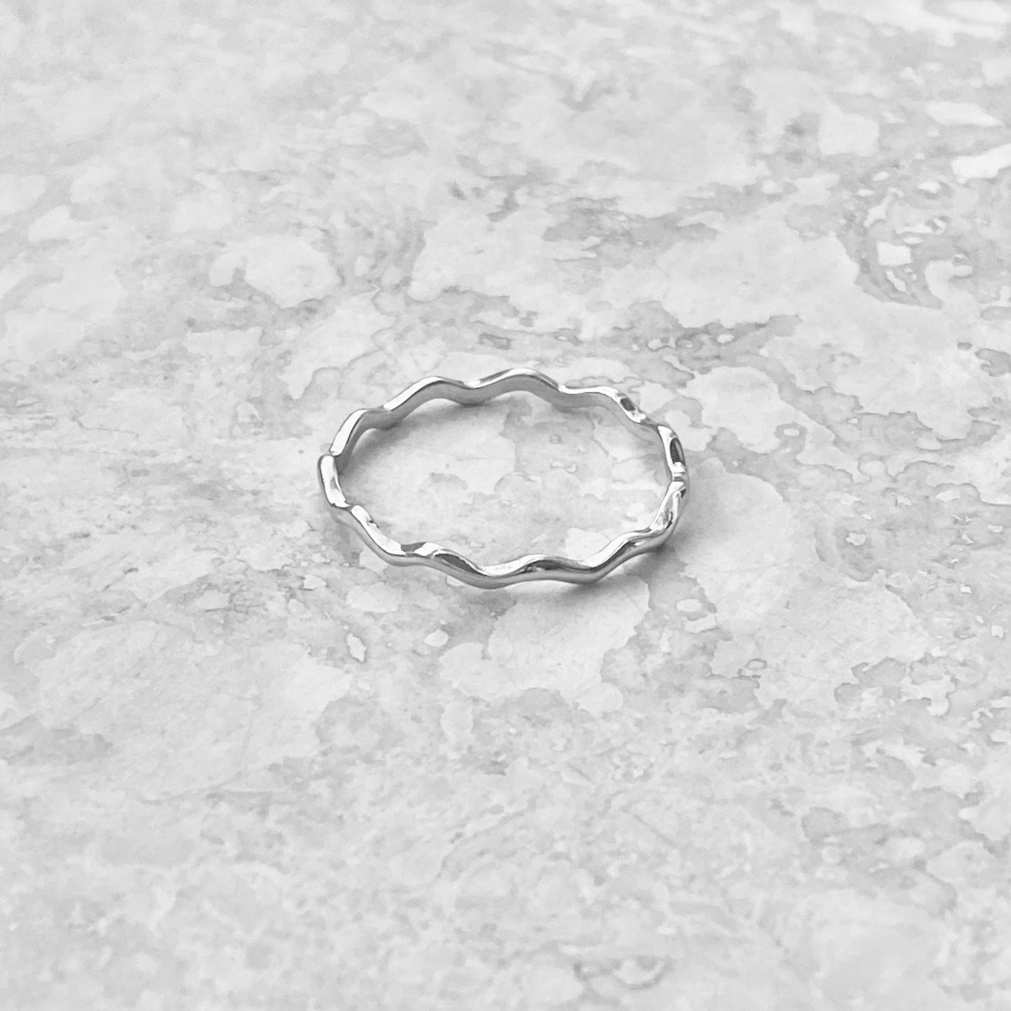 Sterling Silver Dainty Wave Band Ring – Minimalist Ocean Waves Stackable Silver Bands