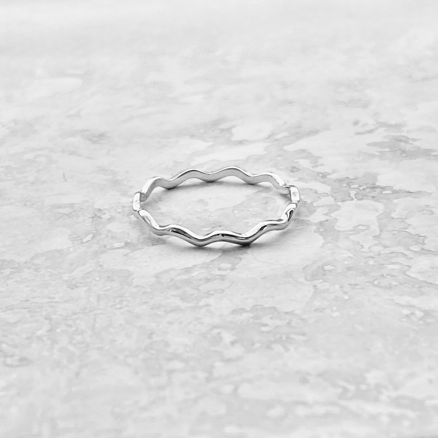 Sterling Silver Dainty Wave Band Ring – Minimalist Ocean Waves Stackable Silver Bands