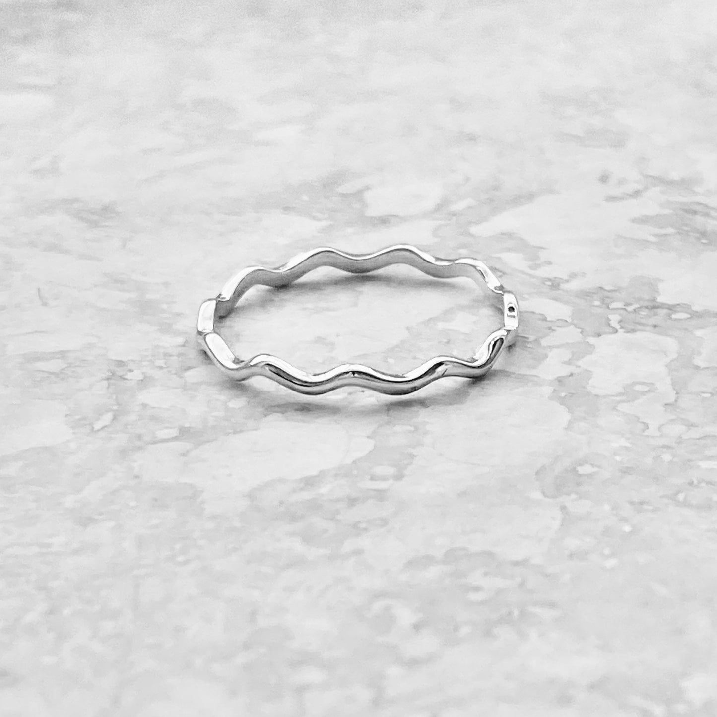 Sterling Silver Dainty Wave Band Ring – Minimalist Ocean Waves Stackable Silver Bands