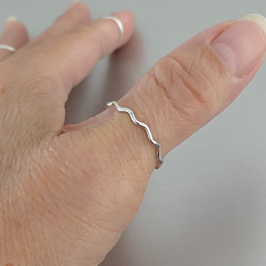 Sterling Silver Minimalist Eternity Tiny Wave Band, Stackable Silver Ring