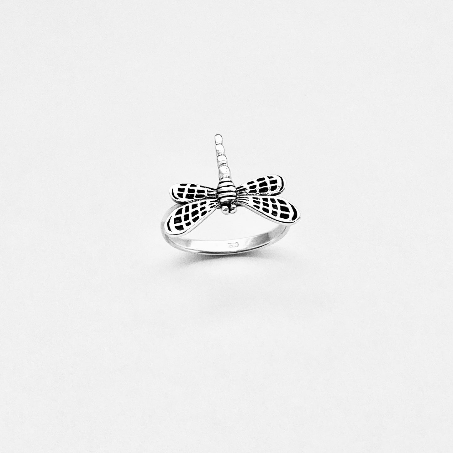 Sterling Silver Flying Dragonfly Ring with Checkered Wings, Bug Rings, Spirit Insect Jewelry