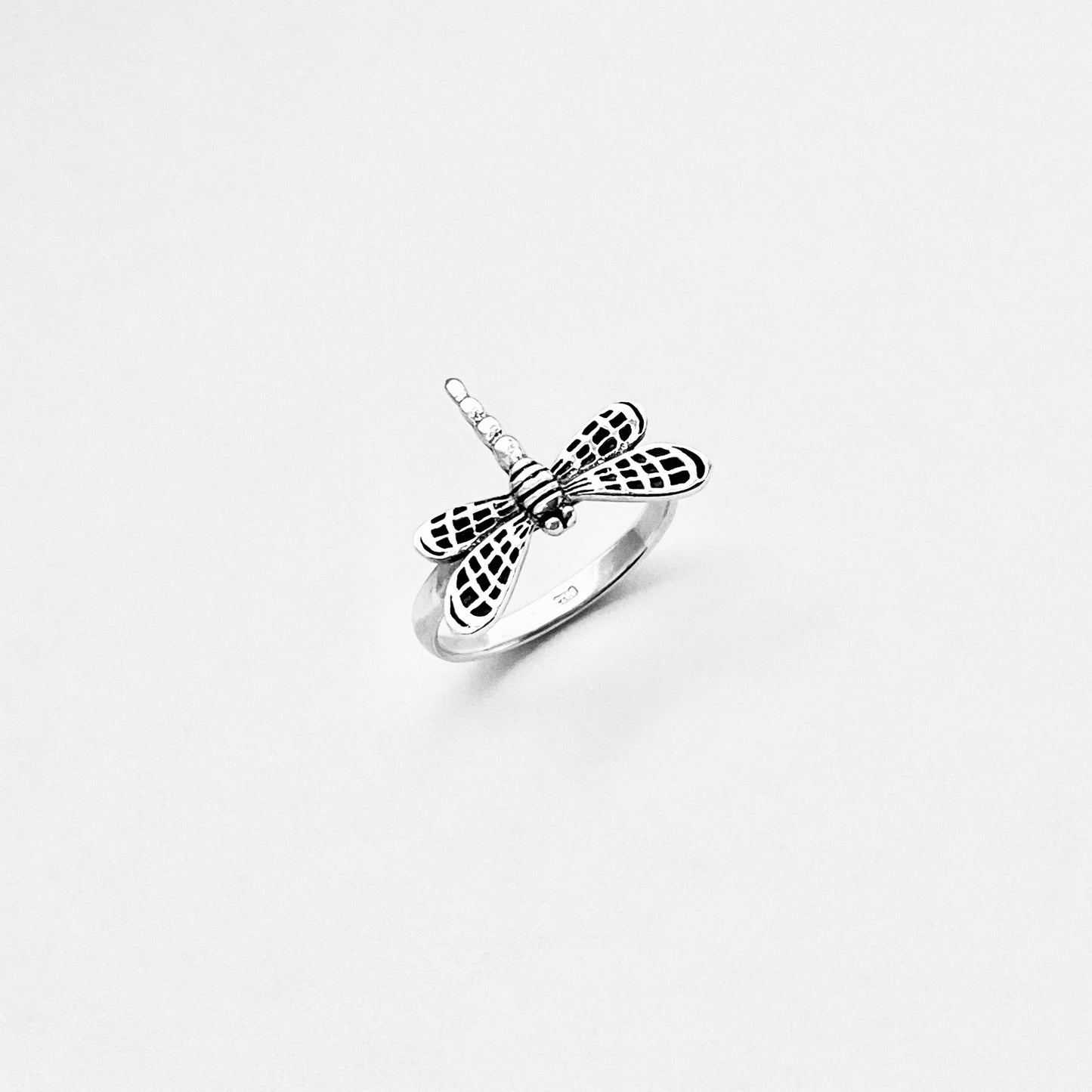 Sterling Silver Flying Dragonfly Ring with Checkered Wings, Bug Rings, Spirit Insect Jewelry