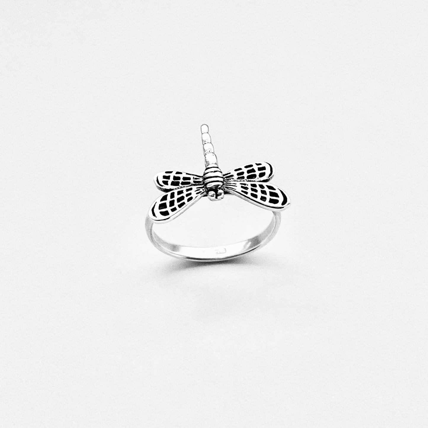 Sterling Silver Flying Dragonfly Ring with Checkered Wings, Bug Rings, Spirit Insect Jewelry