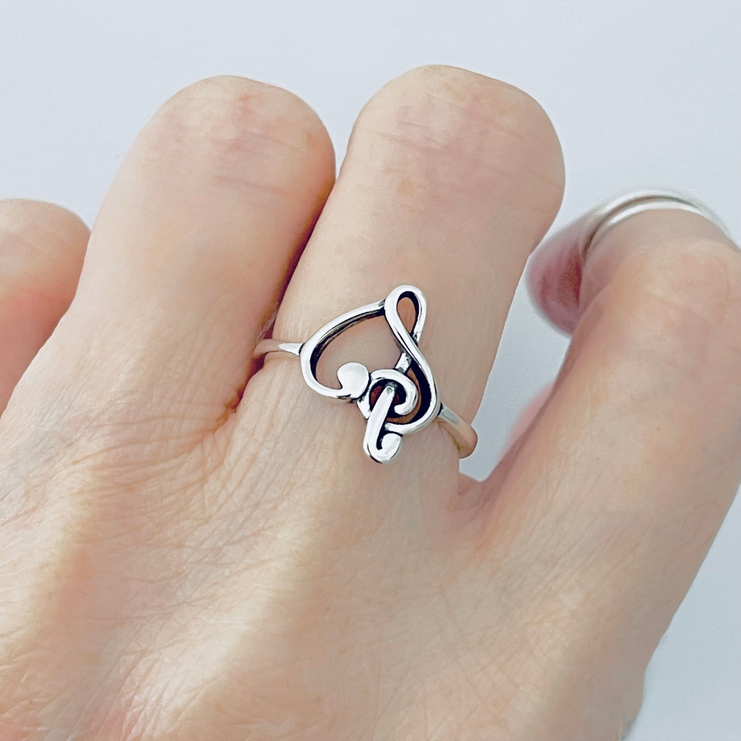 Sterling Silver Love Note Heart Ring, Musical Notes, Clef Rings, Music Jewelry
