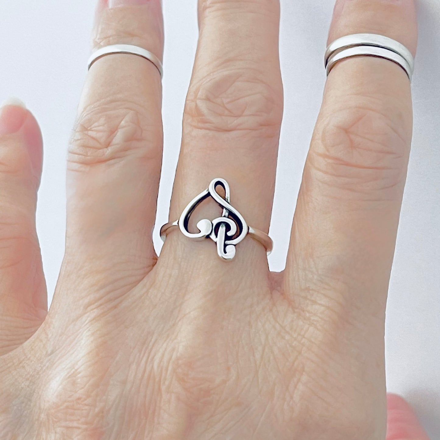 Sterling Silver Love Note Heart Ring, Musical Notes, Clef Rings, Music Jewelry