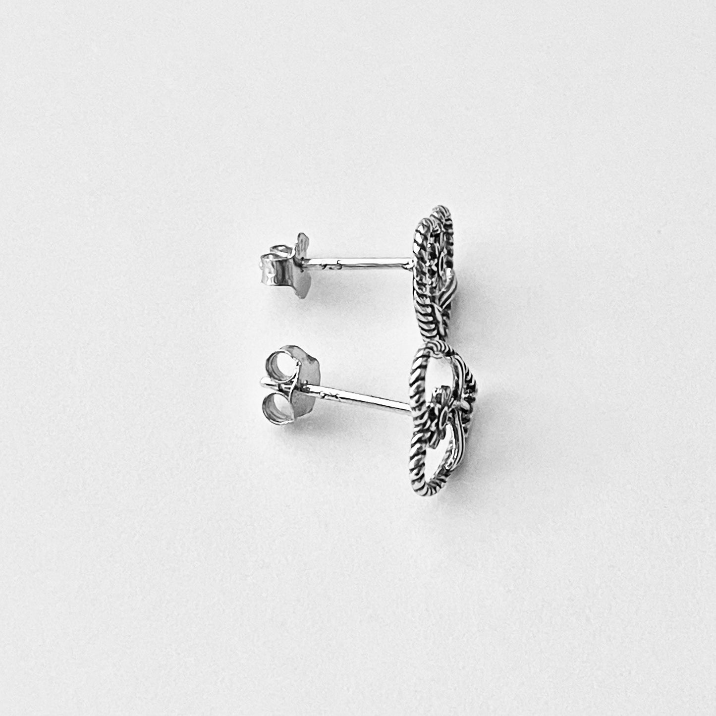 925 Sterling Silver Rope Heart Daisy Stud Earrings | Flower & Love Heart Silver Earrings